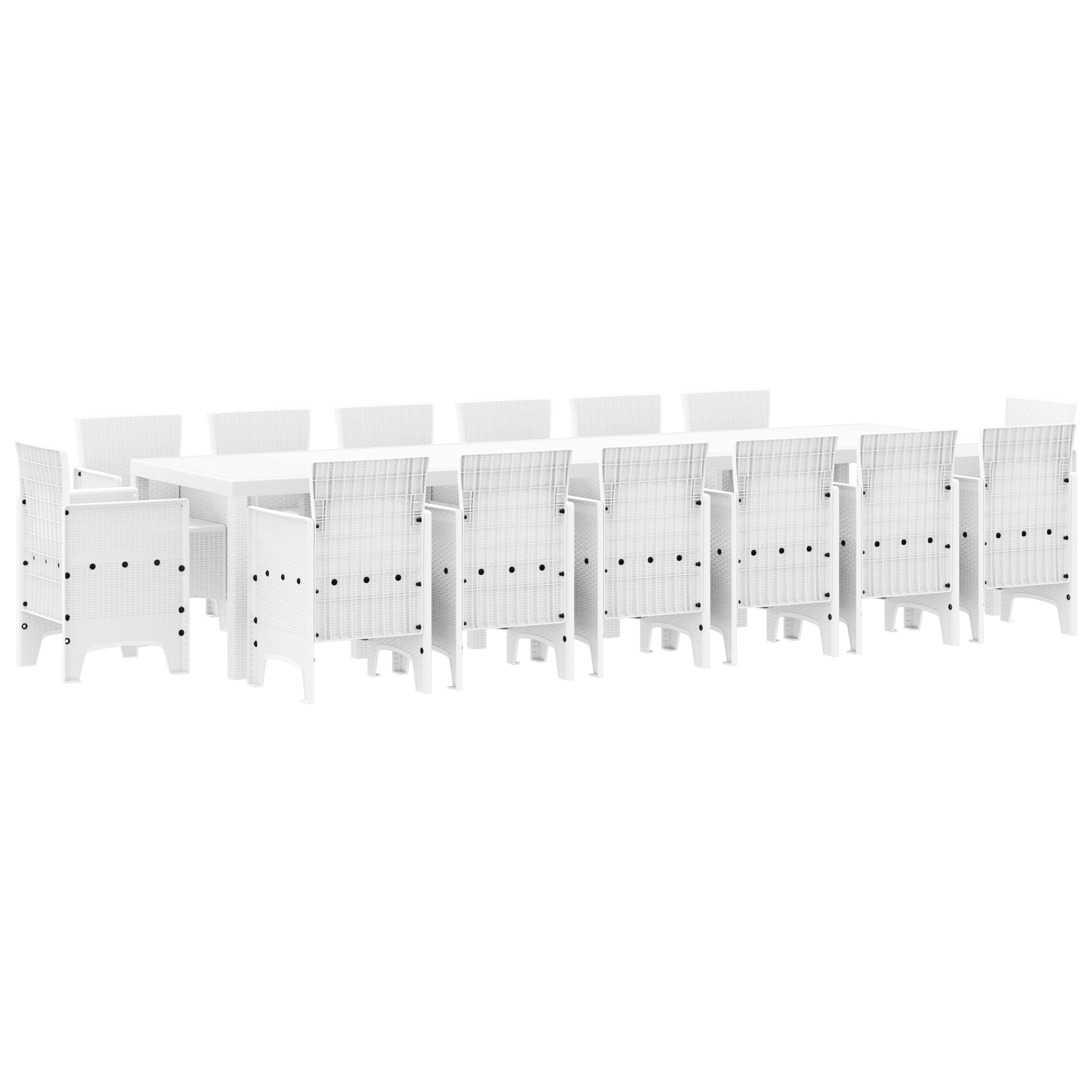 15-Delt Hage Spisegruppe Hvit Poly Rattan