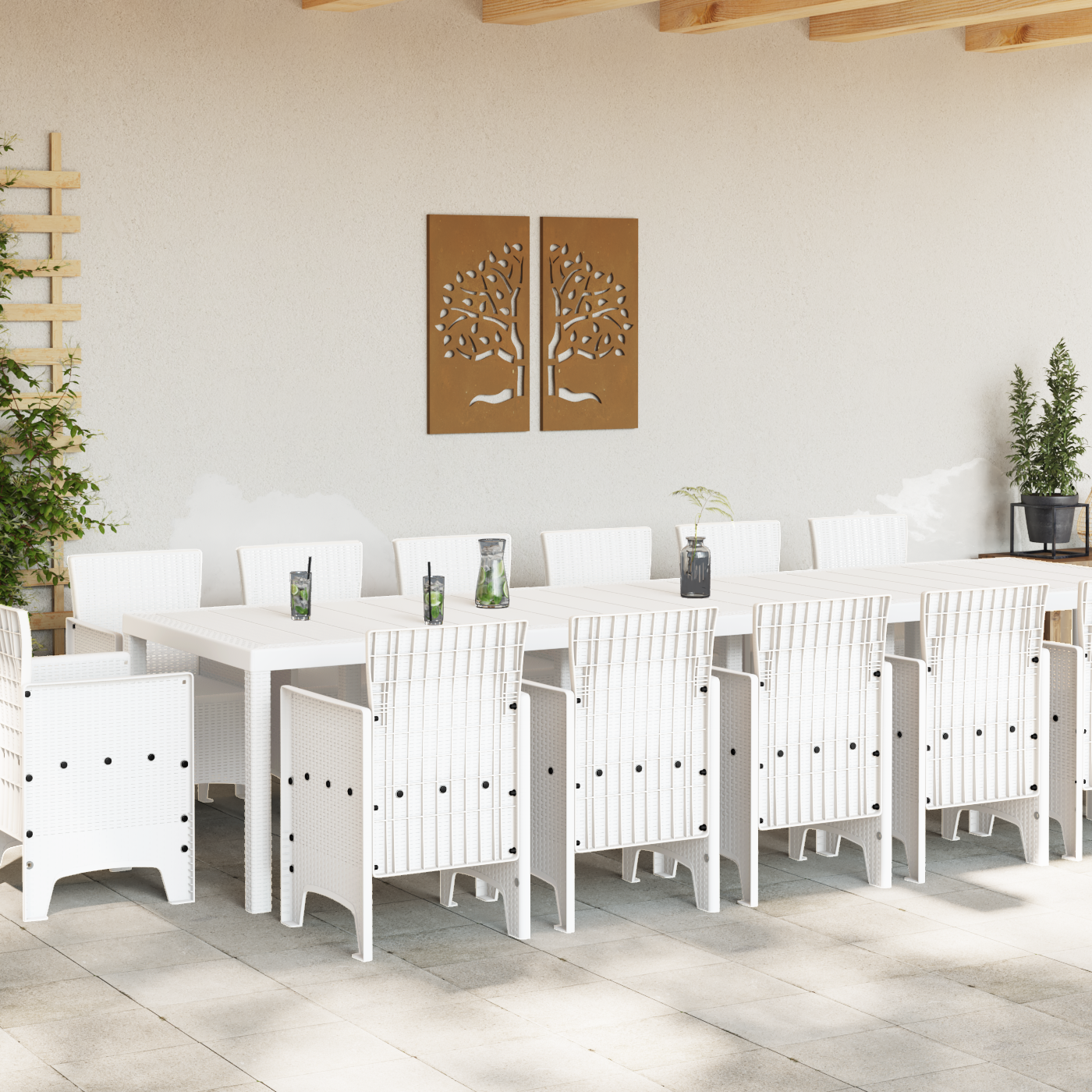 15-Delt Hage Spisegruppe Hvit Poly Rattan