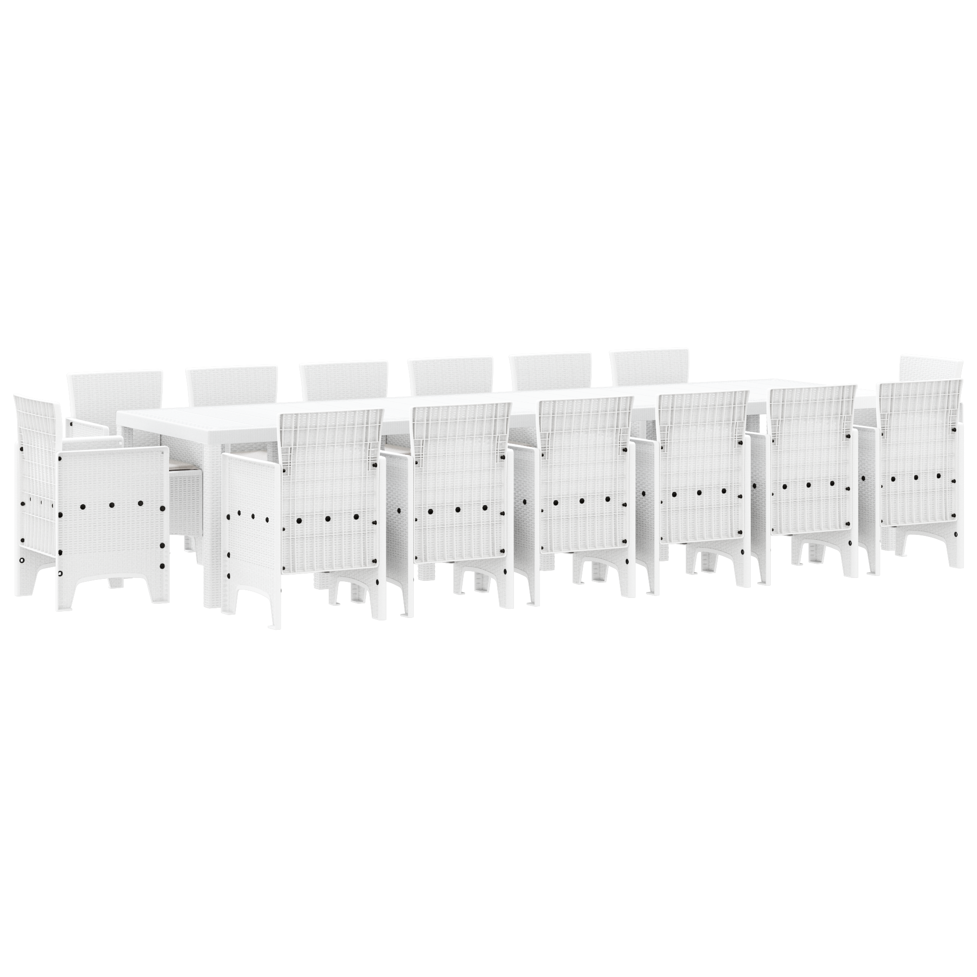 15 Delers Hage Dining Set med Puter Hvit Polyrotting