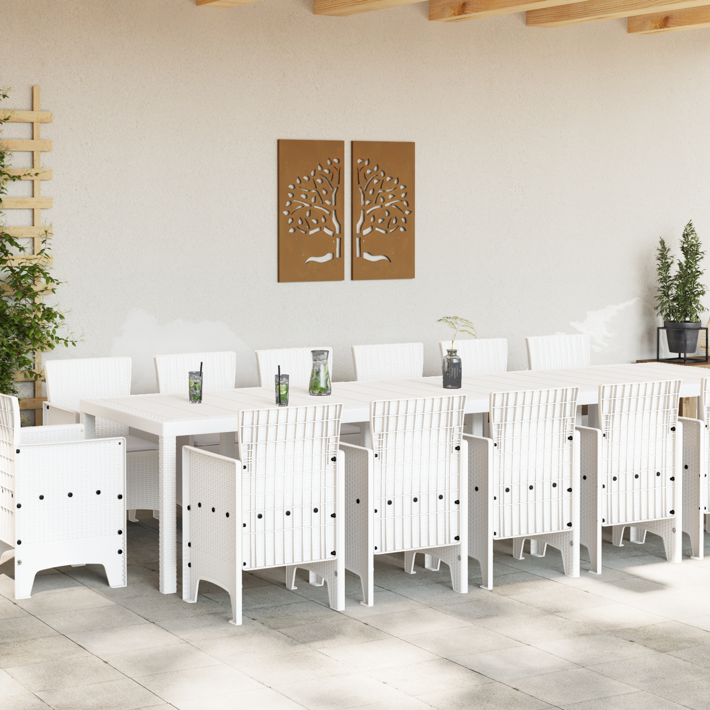 15 Delers Hage Dining Set med Puter Hvit Polyrotting