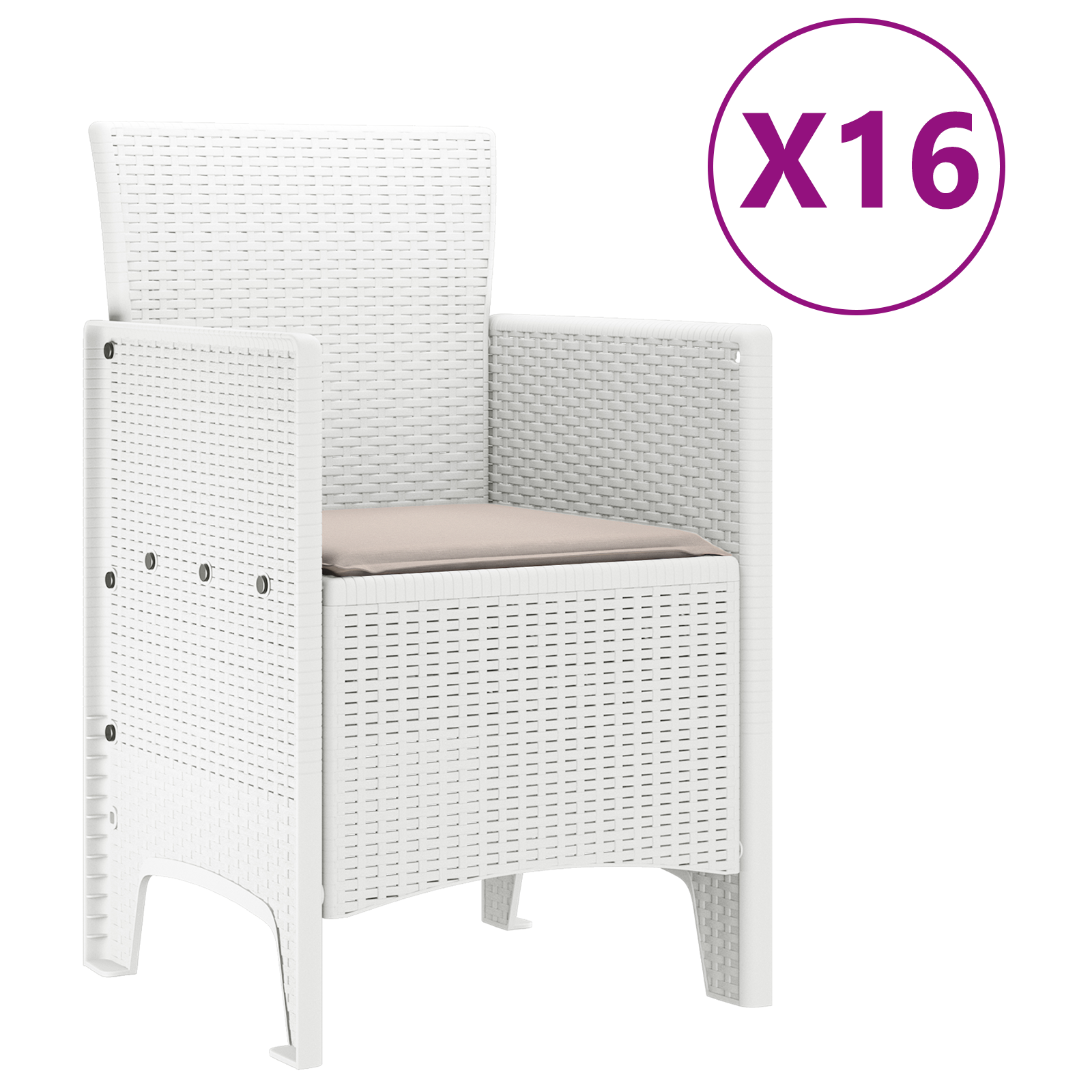17 Deler Hage Spisestue Set med Puter Hvit Poly Rattan
