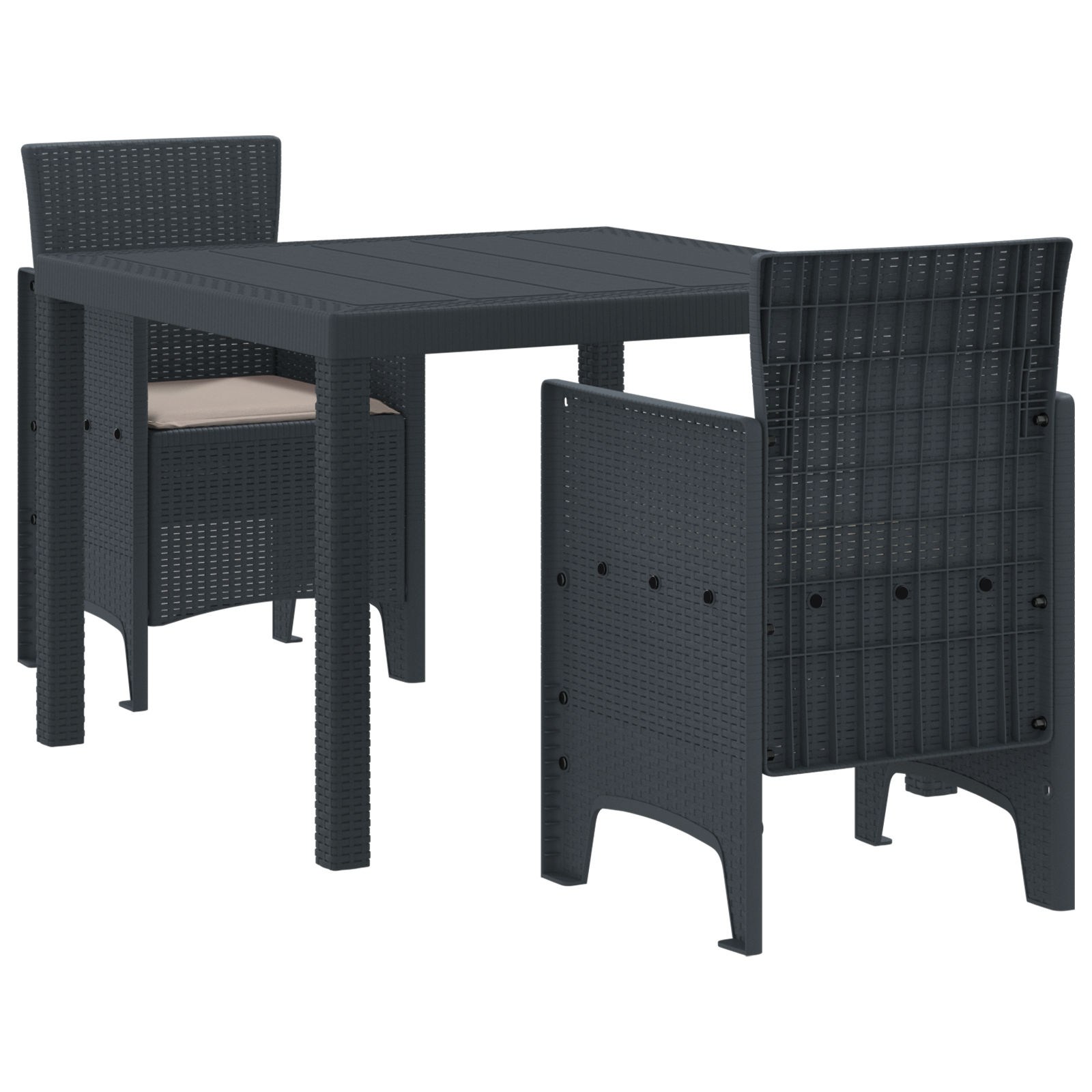 3 Delt Hage Spisegruppe med Puter Anthracite Poly Rattan