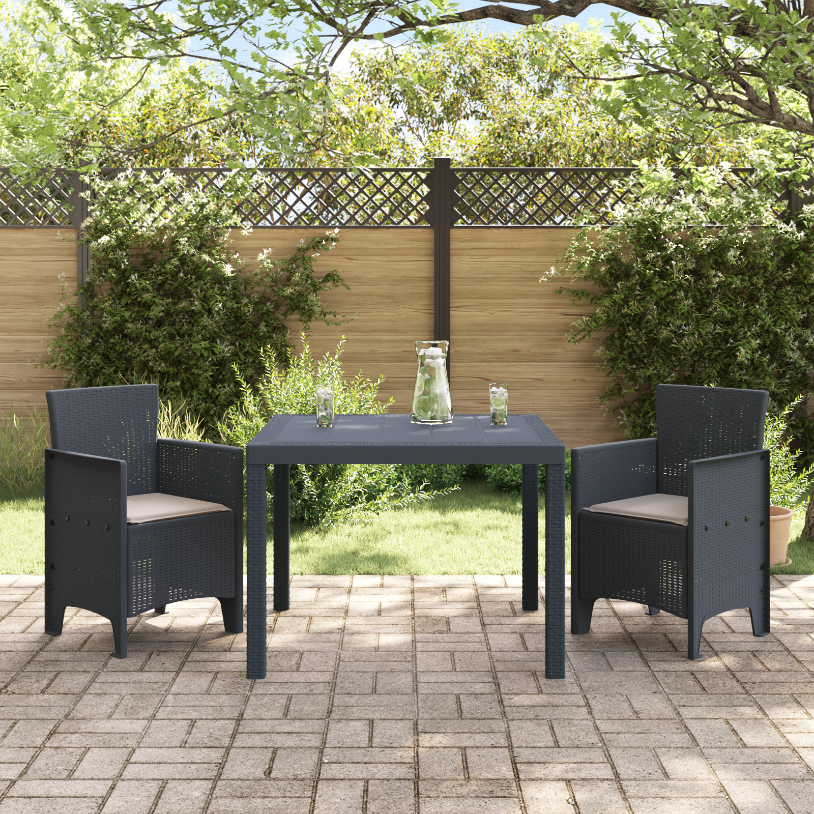 3 Delt Hage Spisegruppe med Puter Anthracite Poly Rattan