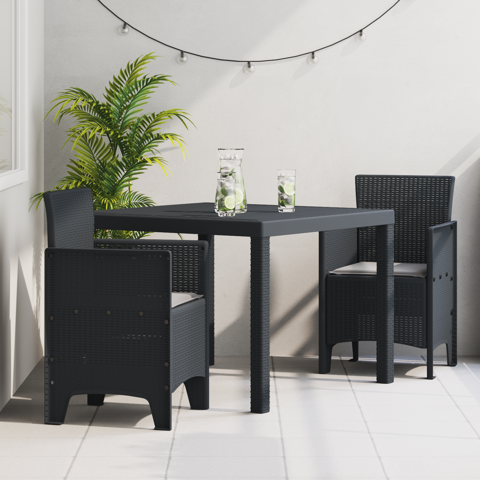 3-delt hagemøbelsett med puter Antrasitt Poly Rattan