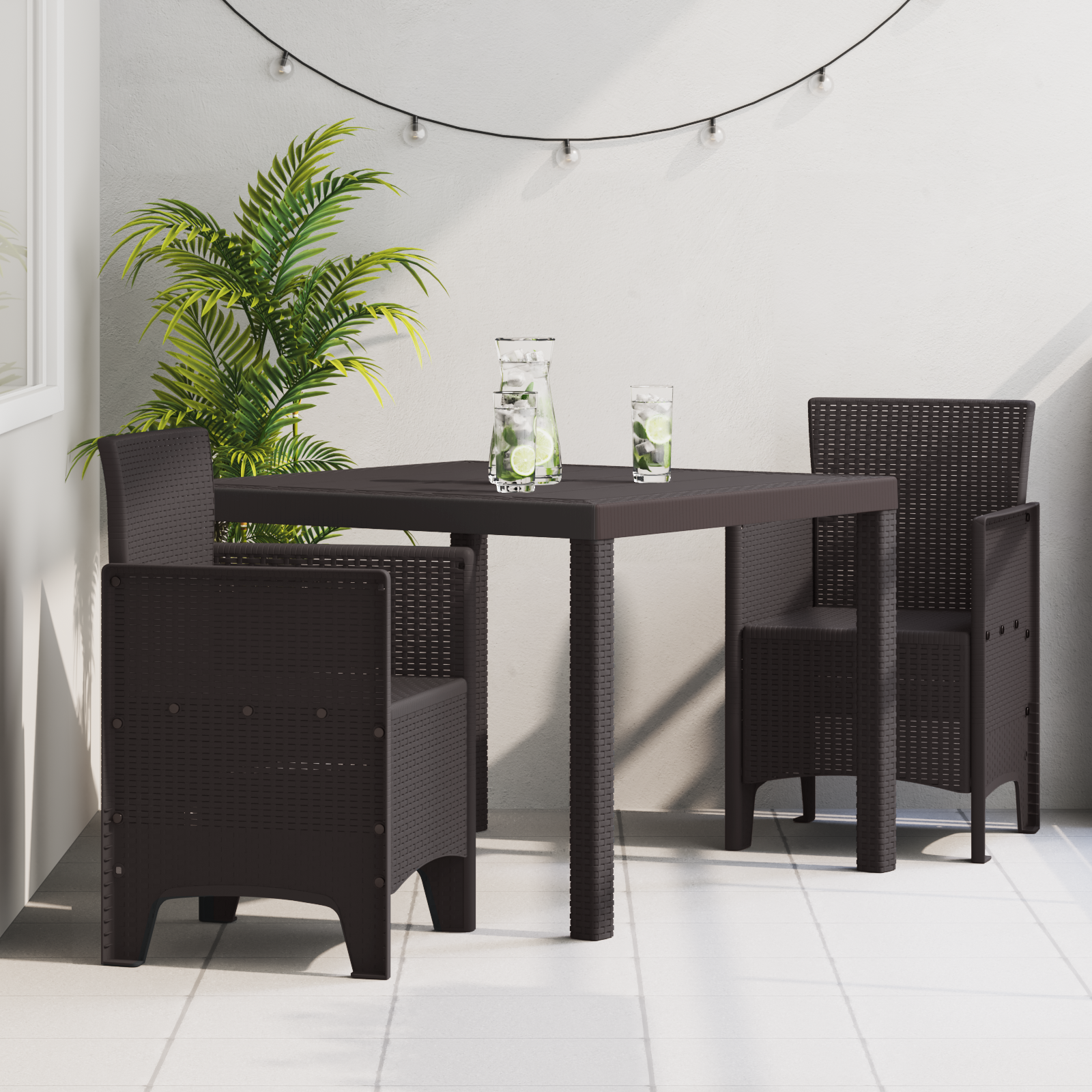 3-delt hage spisegruppe Brun Poly Rattan