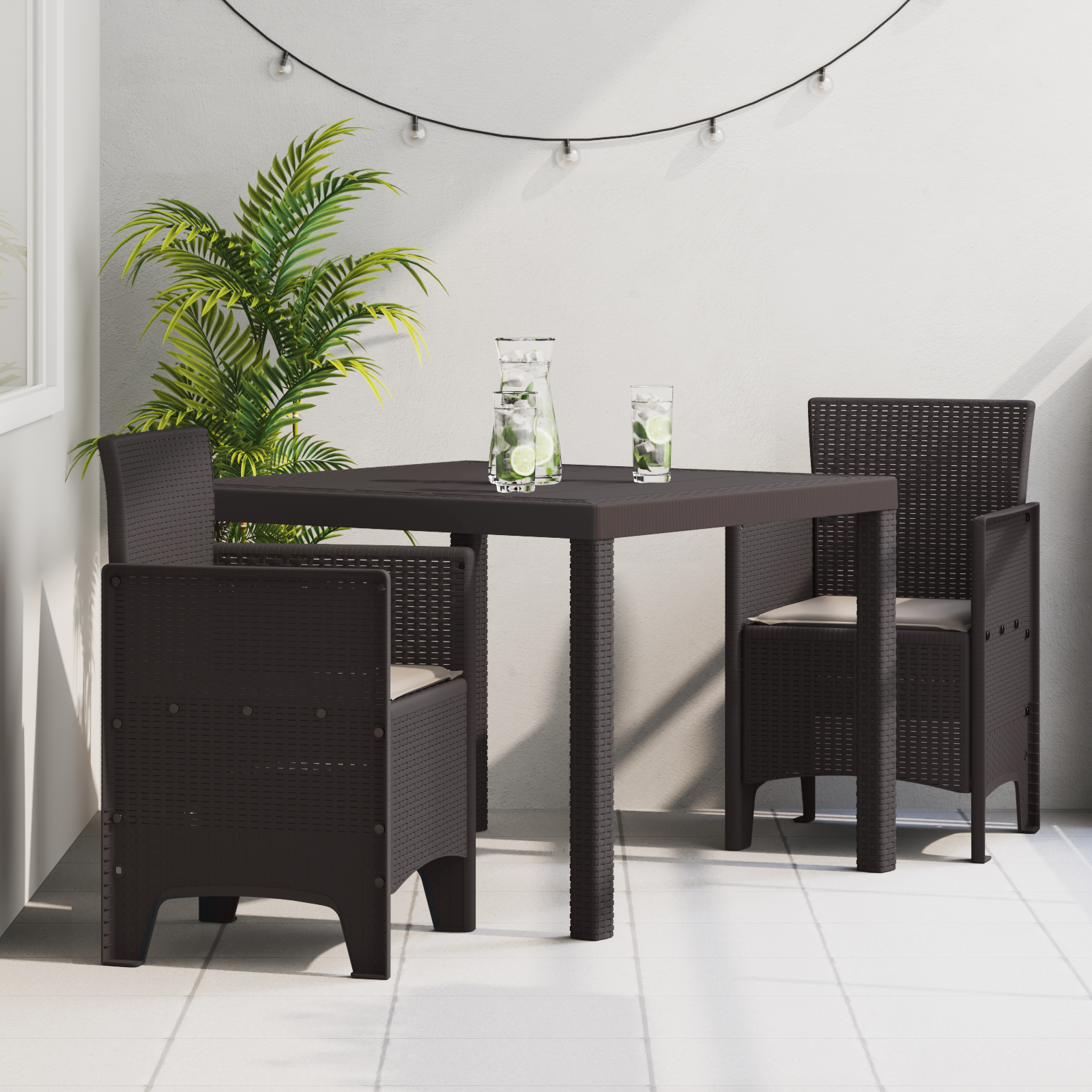 3 delers hage spisesett med puter Brun Poly Rattan