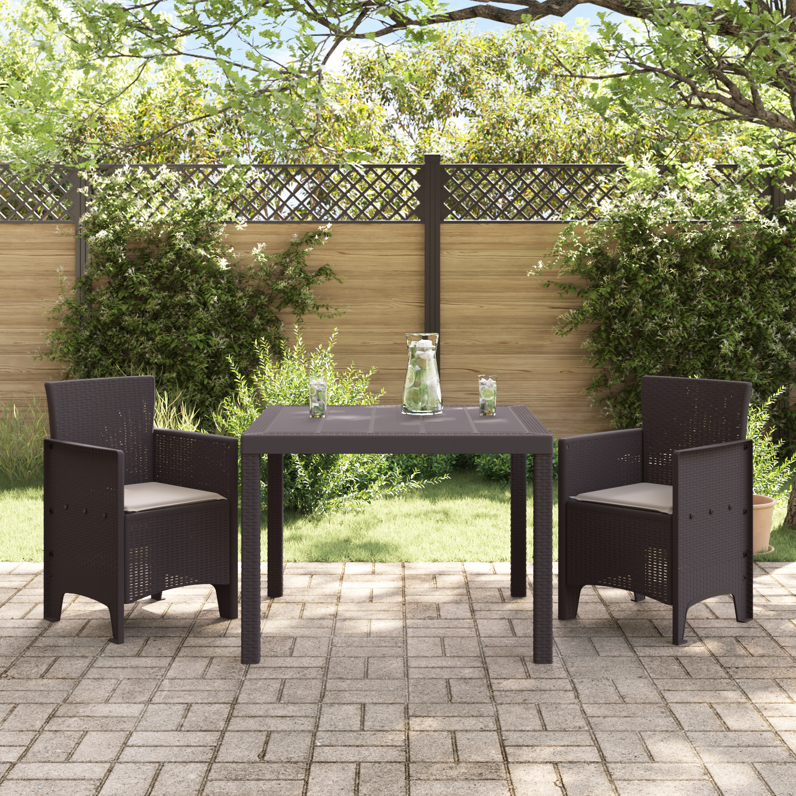 3 delers hage spisesett med puter Brun Poly Rattan
