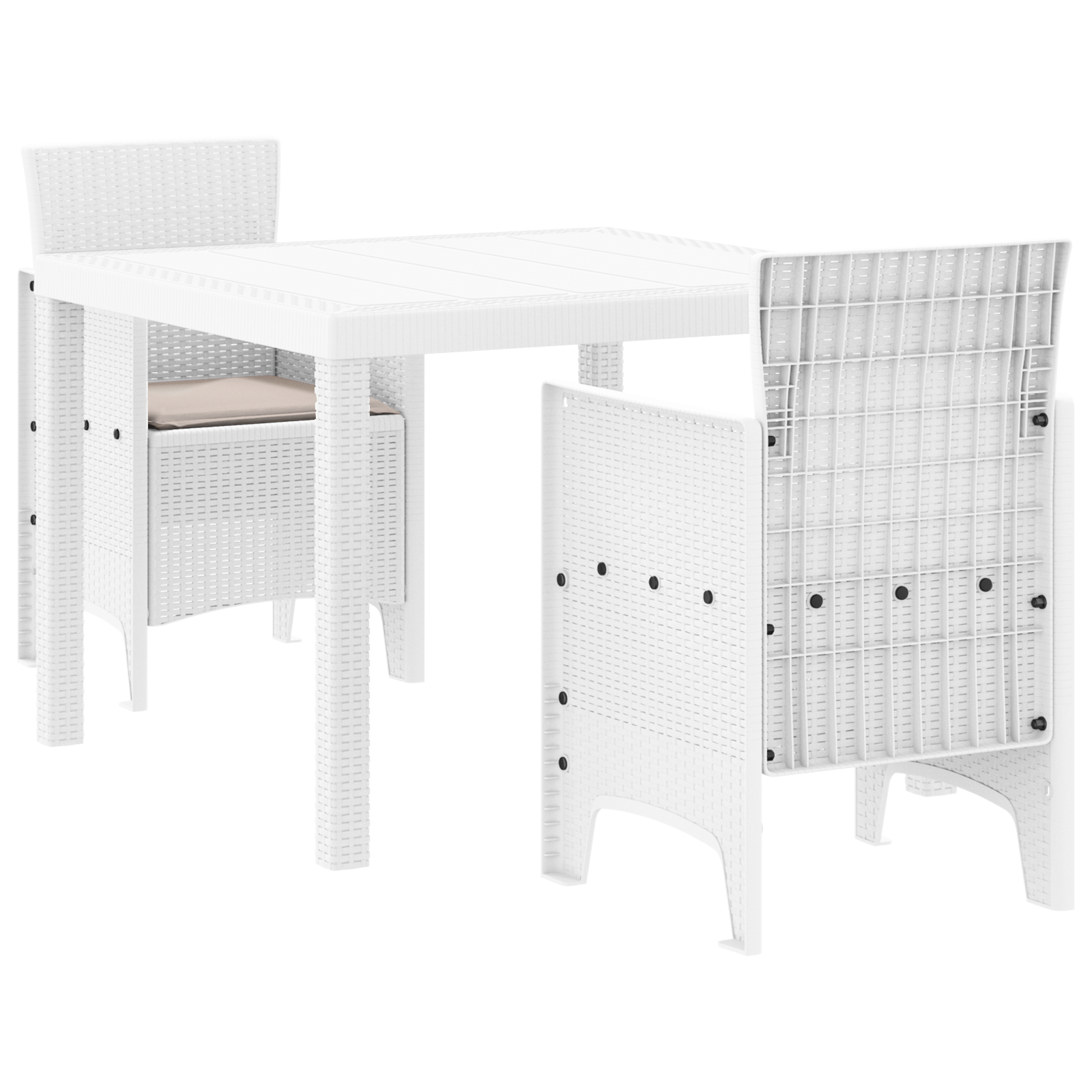 3 Delt Hage Spisebord med Puter Hvit Poly Rattan