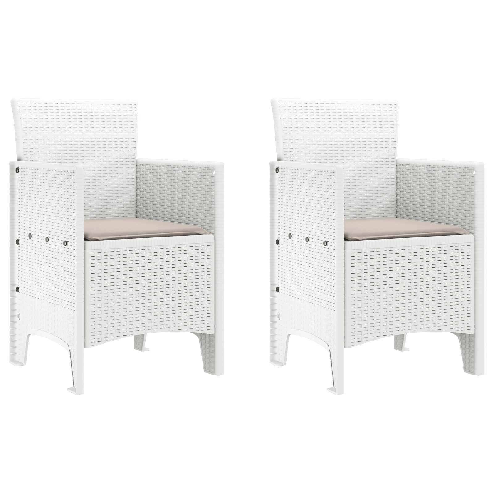 3 Delt Hage Spisebord med Puter Hvit Poly Rattan