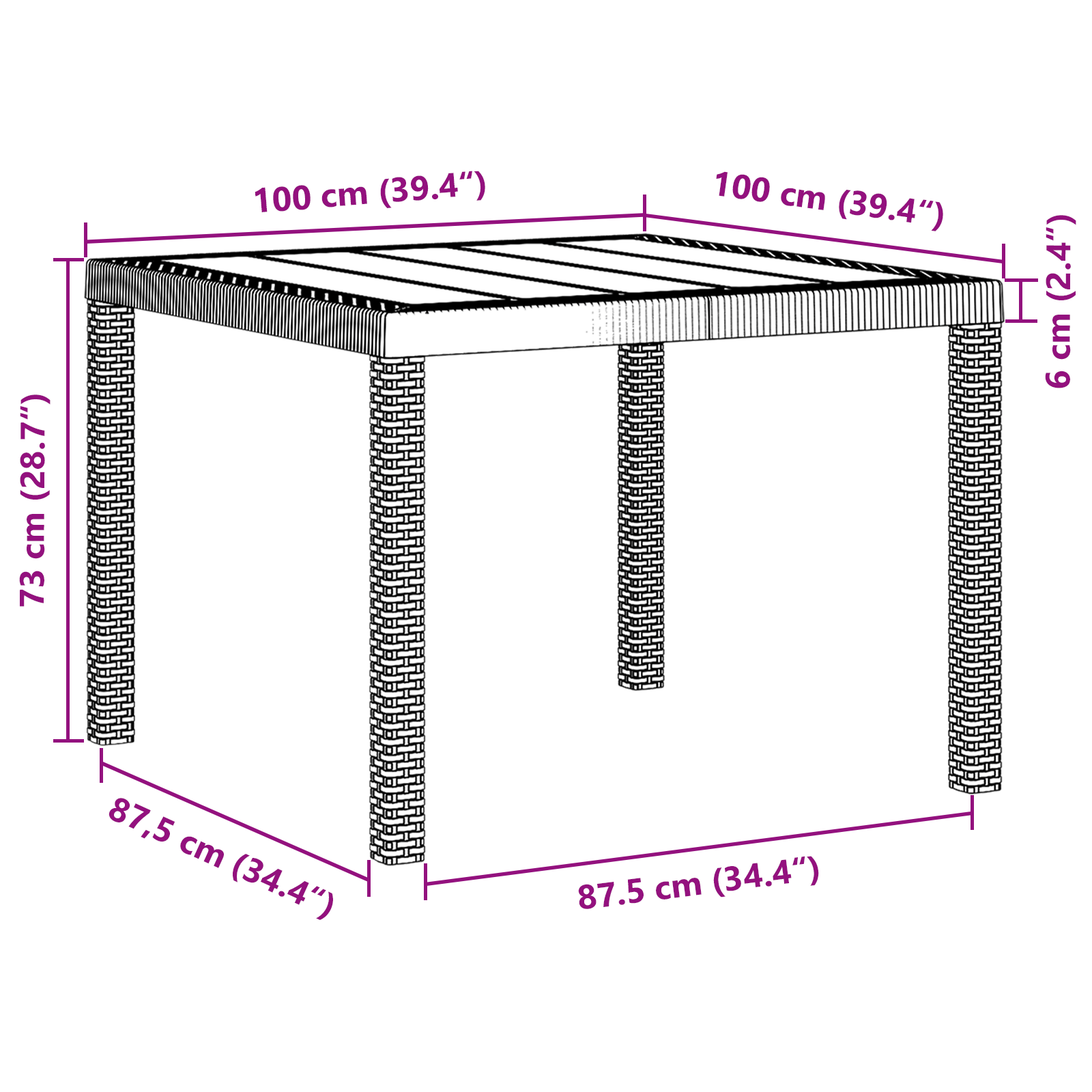 3 Delt Hage Spisebord med Puter Hvit Poly Rattan