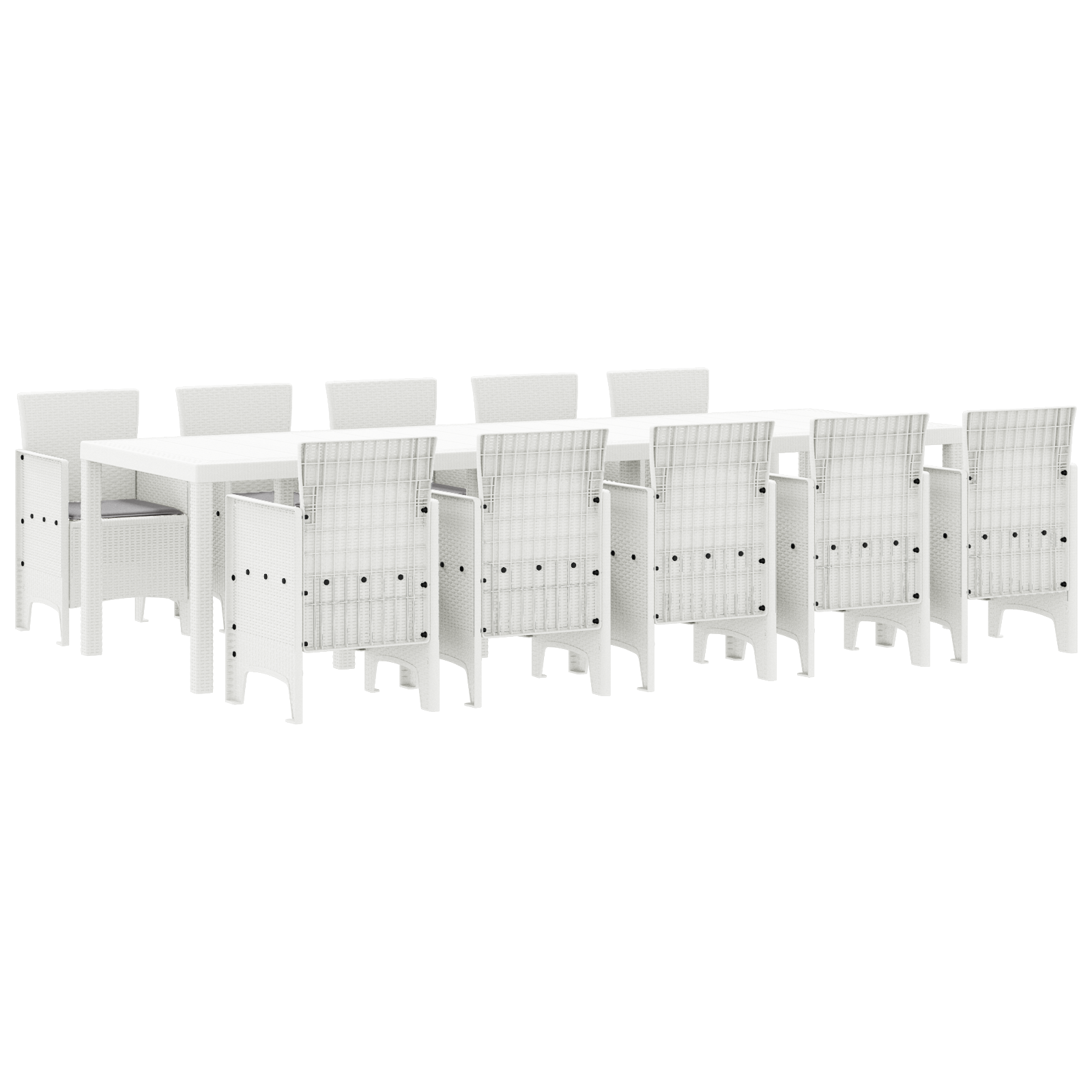 11 Deler Hage Spisegruppe med Puter Hvit Poly Rattan