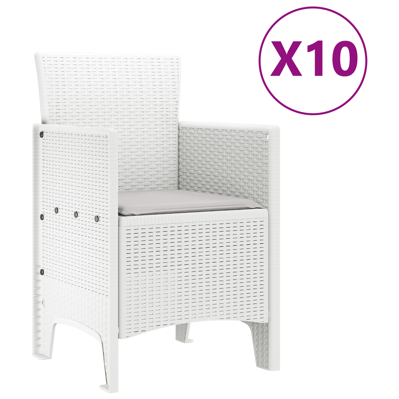 11 Deler Hage Spisegruppe med Puter Hvit Poly Rattan