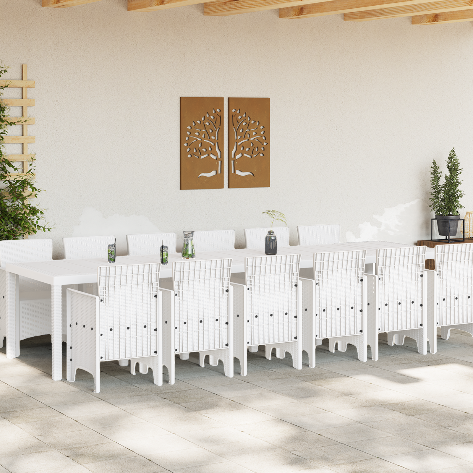 13 Delt Hage Spisegruppe Hvit Poly Rattan