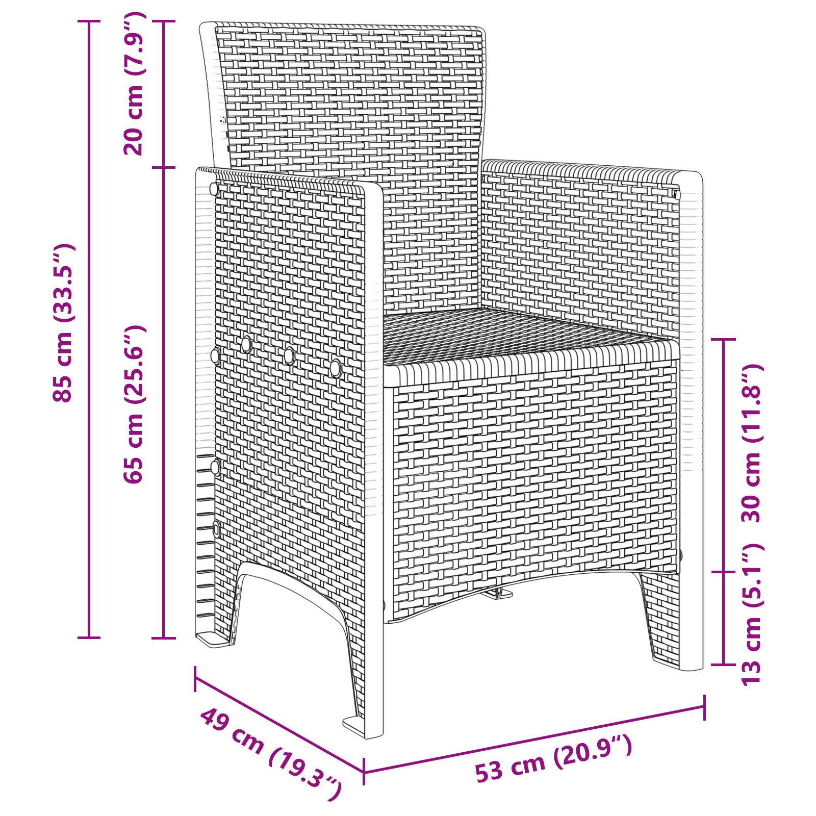 13 Delt Hage Spisegruppe Hvit Poly Rattan