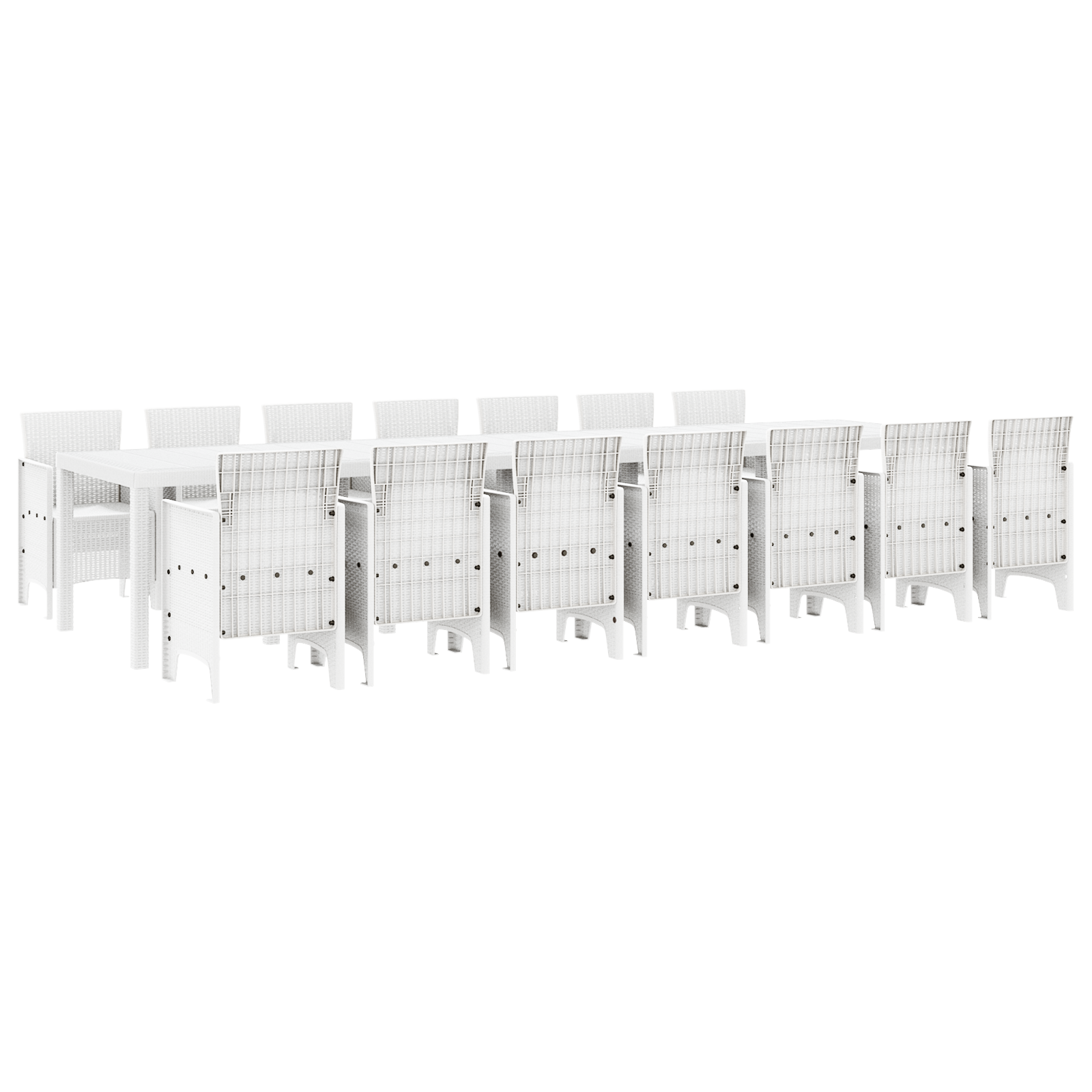 15 Deler Hage Spisesett Hvit Poly Rattan