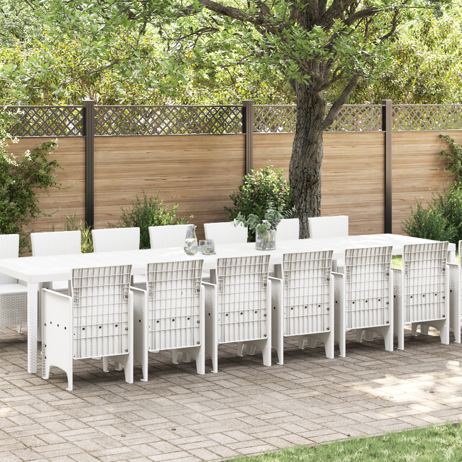 15 Deler Hage Spisesett Hvit Poly Rattan