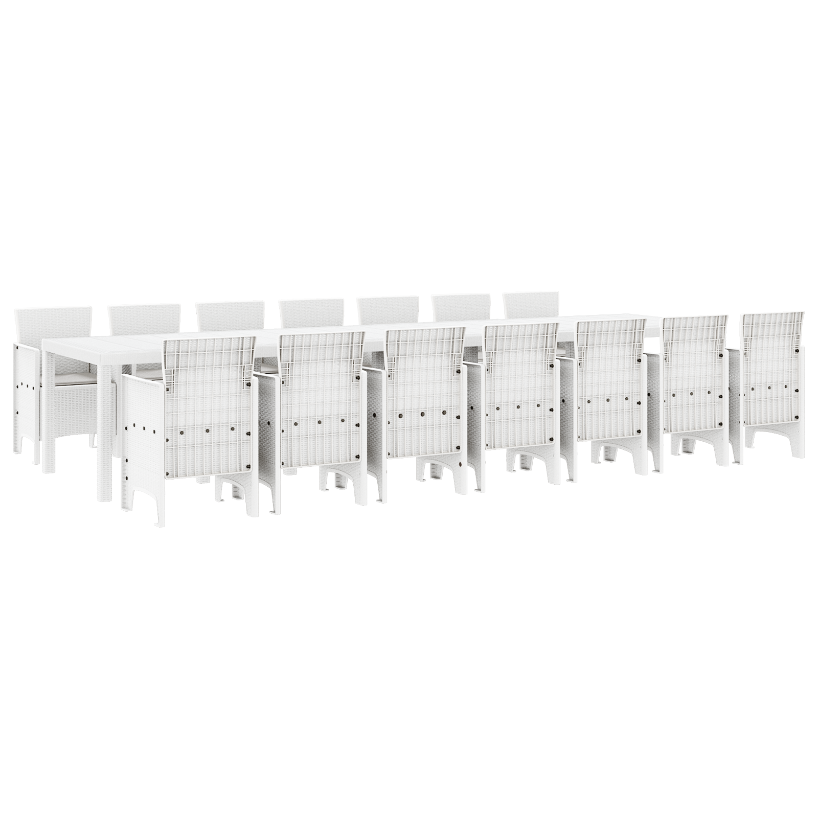 15 Dels Hage Spisegruppe med Puter Hvit Poly Rattan