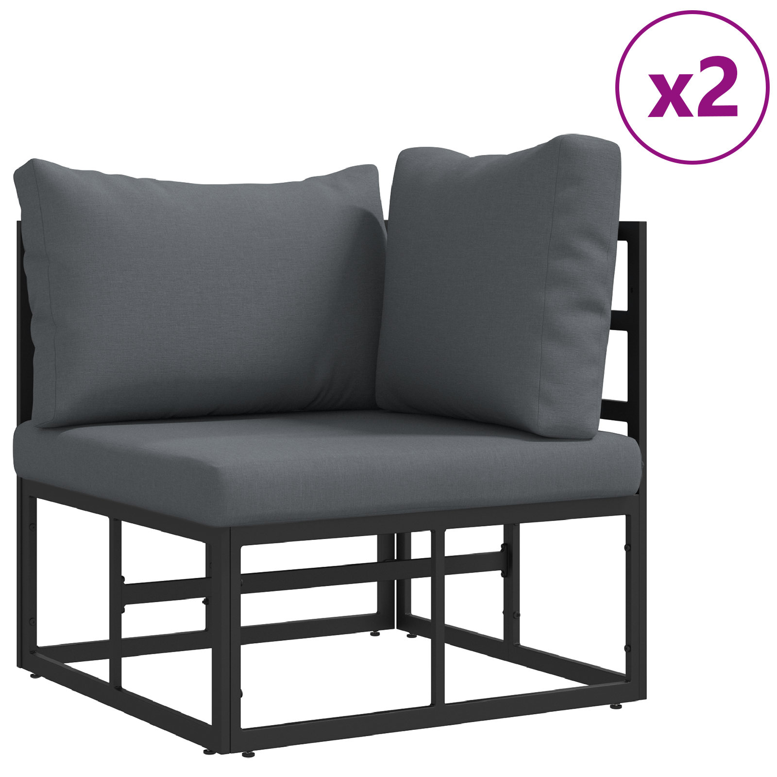 Hagesofa Set med pute med pute 3 pcs Svart 70 x 70 x 32 cm Aluminium