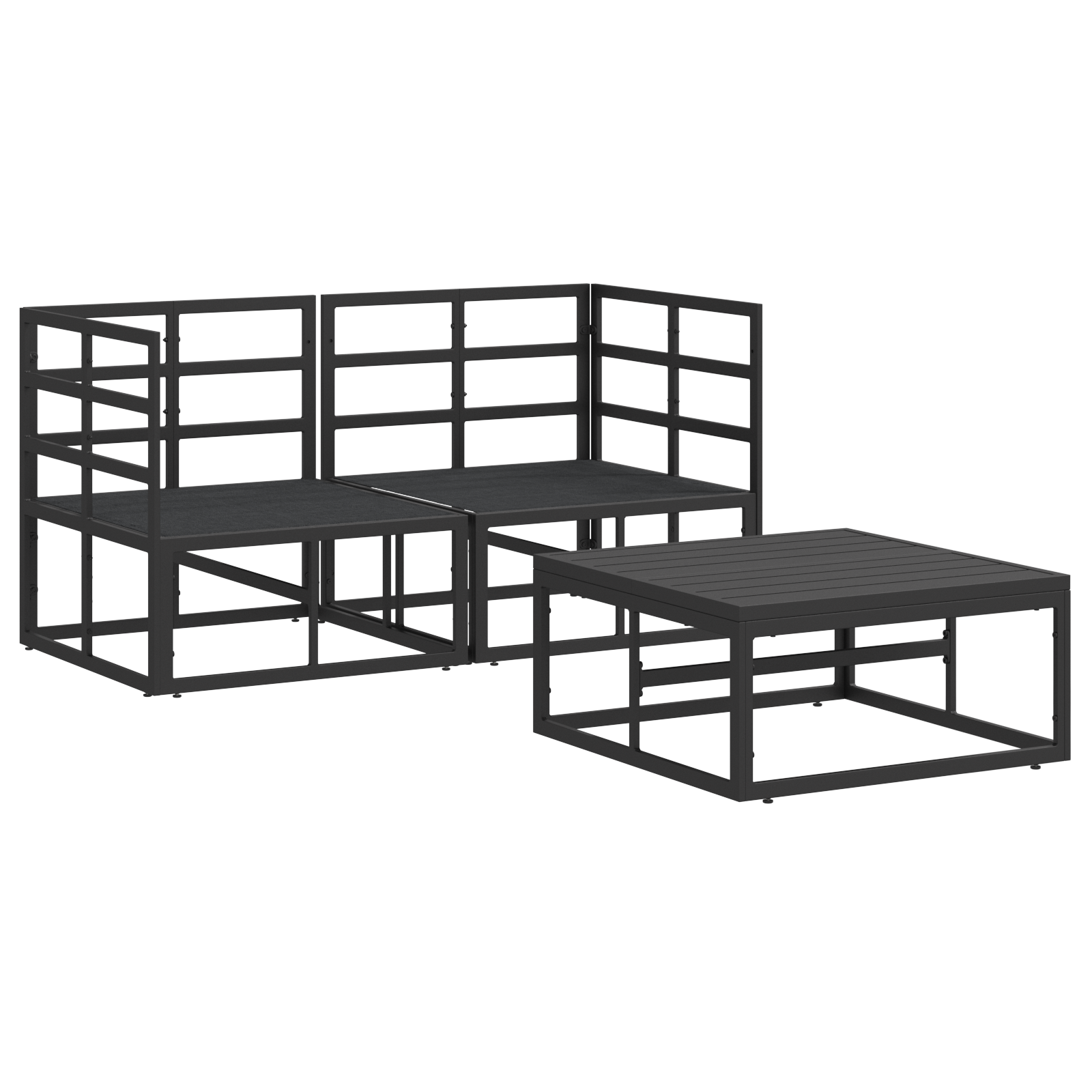Hagesofa Set med pute med pute 3 pcs Svart 70 x 70 x 32 cm Aluminium