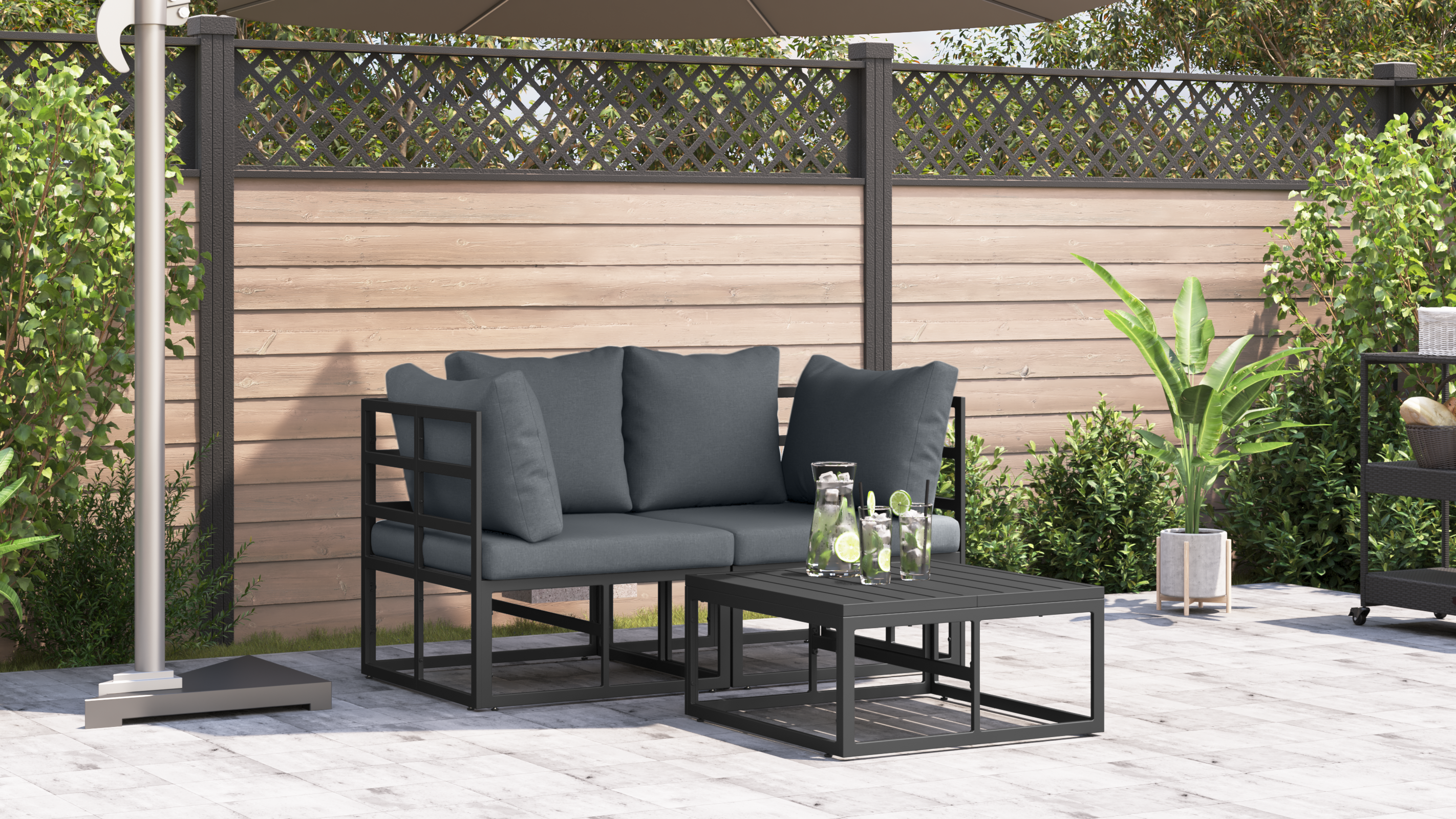 Hagesofa Set med pute med pute 3 pcs Svart 70 x 70 x 32 cm Aluminium