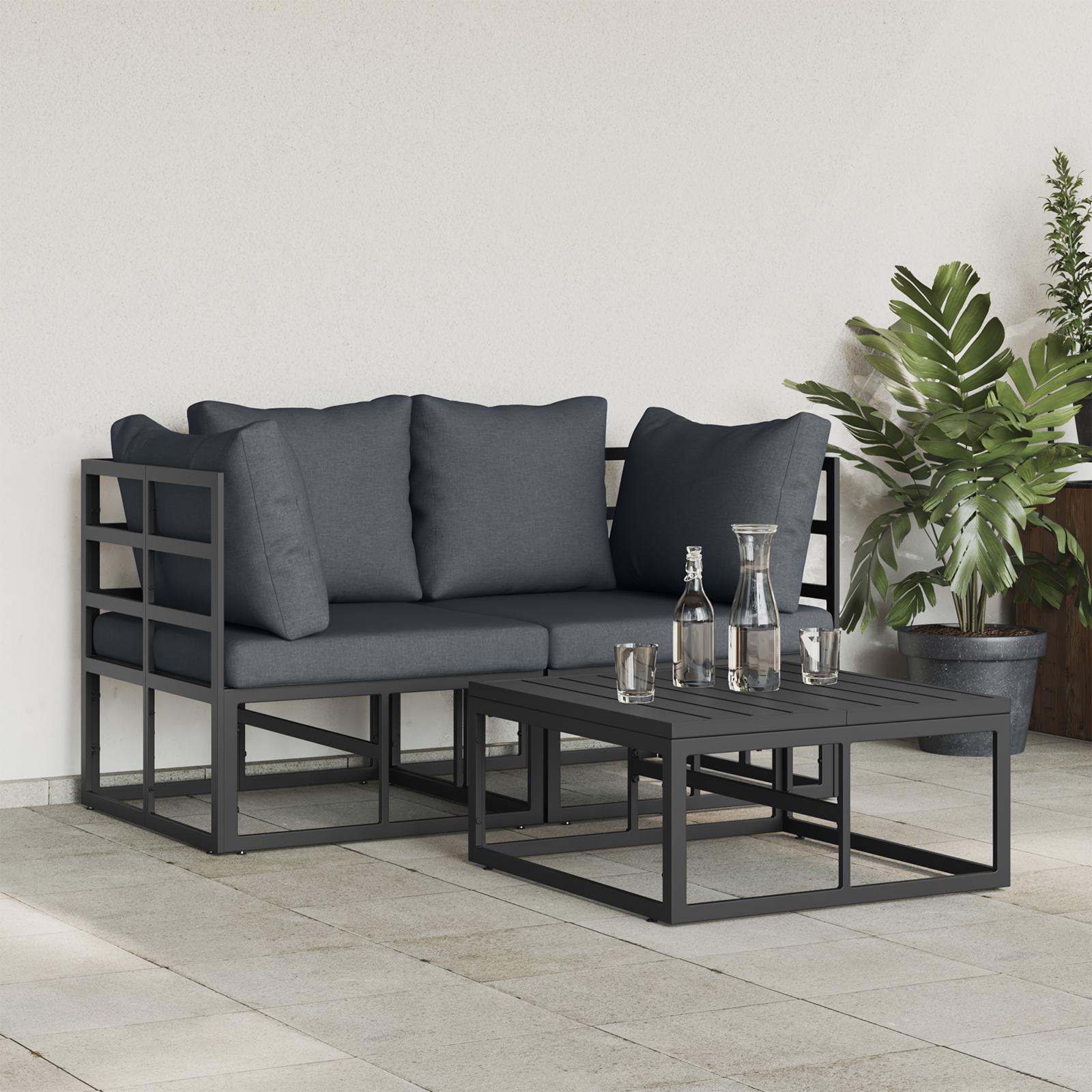 Hagesofa Set med pute med pute 3 pcs Svart 70 x 70 x 32 cm Aluminium