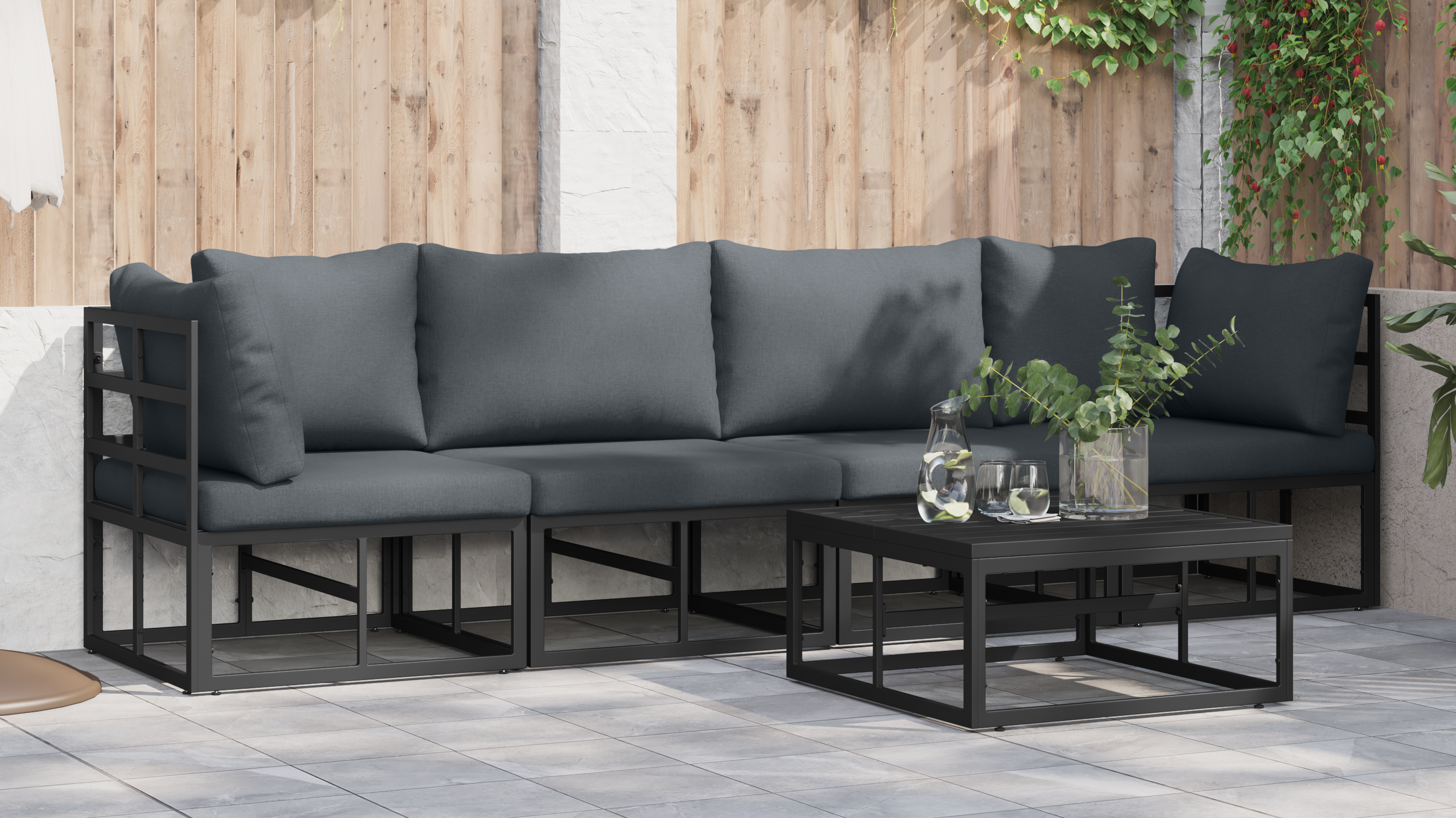 Hagesofa Set med pute med pute 5 pcs Svart 70 x 70 x 32 cm Aluminium