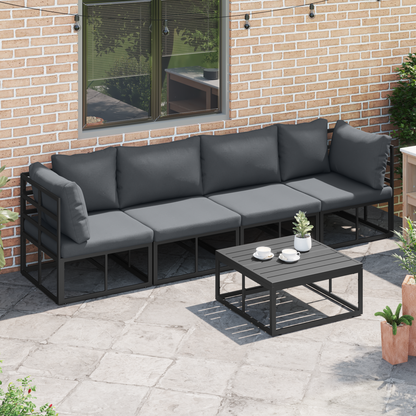 Hagesofa Set med pute med pute 5 pcs Svart 70 x 70 x 32 cm Aluminium