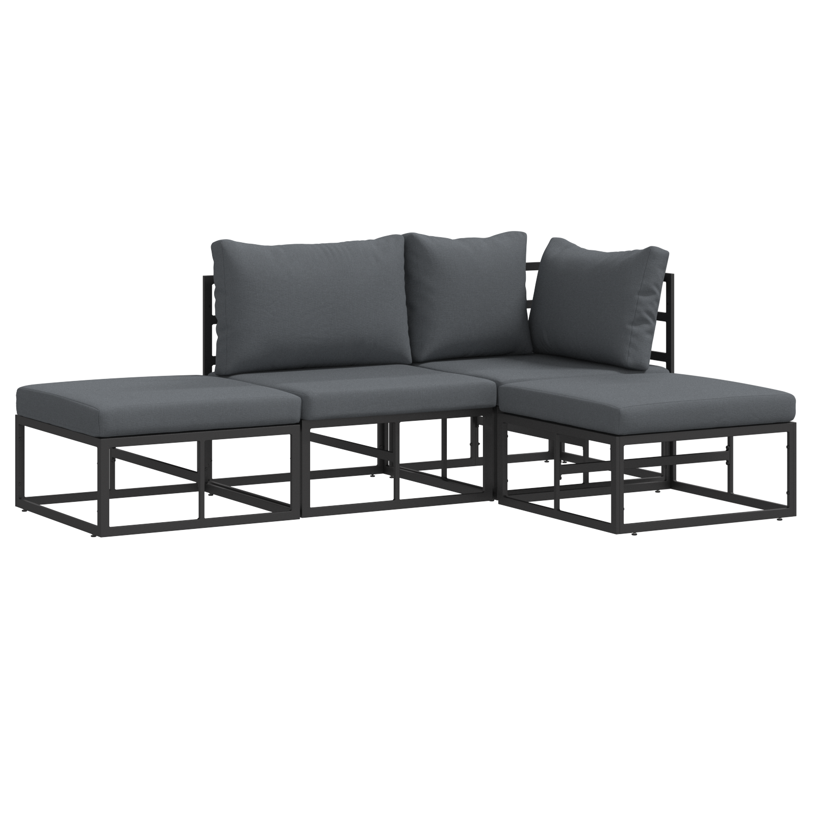 Hagesofa Set 4 pcs Svart 211,5 x 141,5 x 71 cm Aluminium
