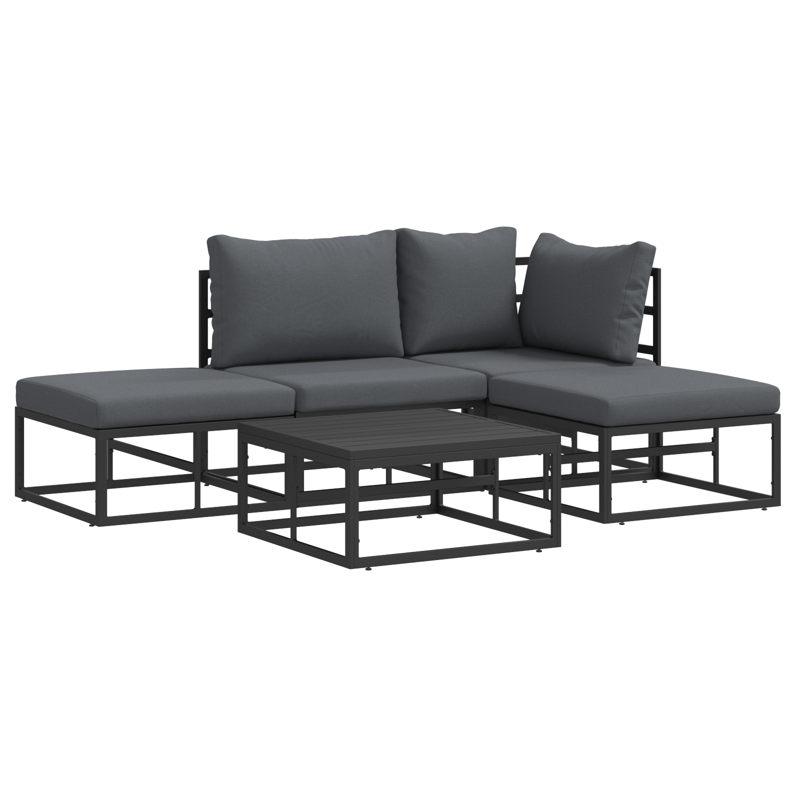 Hagesofa Set med pute med pute 5 pcs Svart 70 x 70 x 32 cm Aluminium