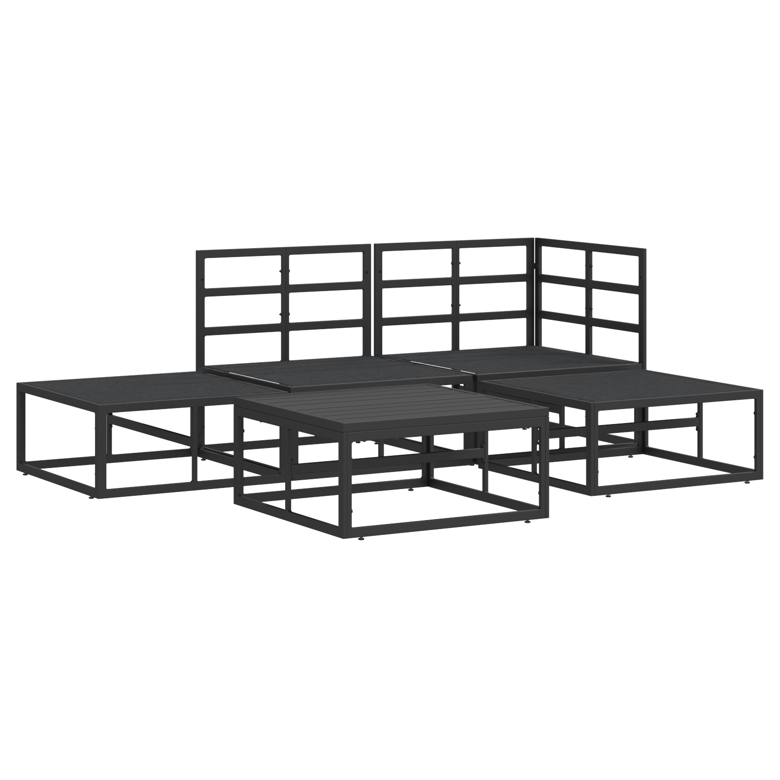 Hagesofa Set med pute med pute 5 pcs Svart 70 x 70 x 32 cm Aluminium