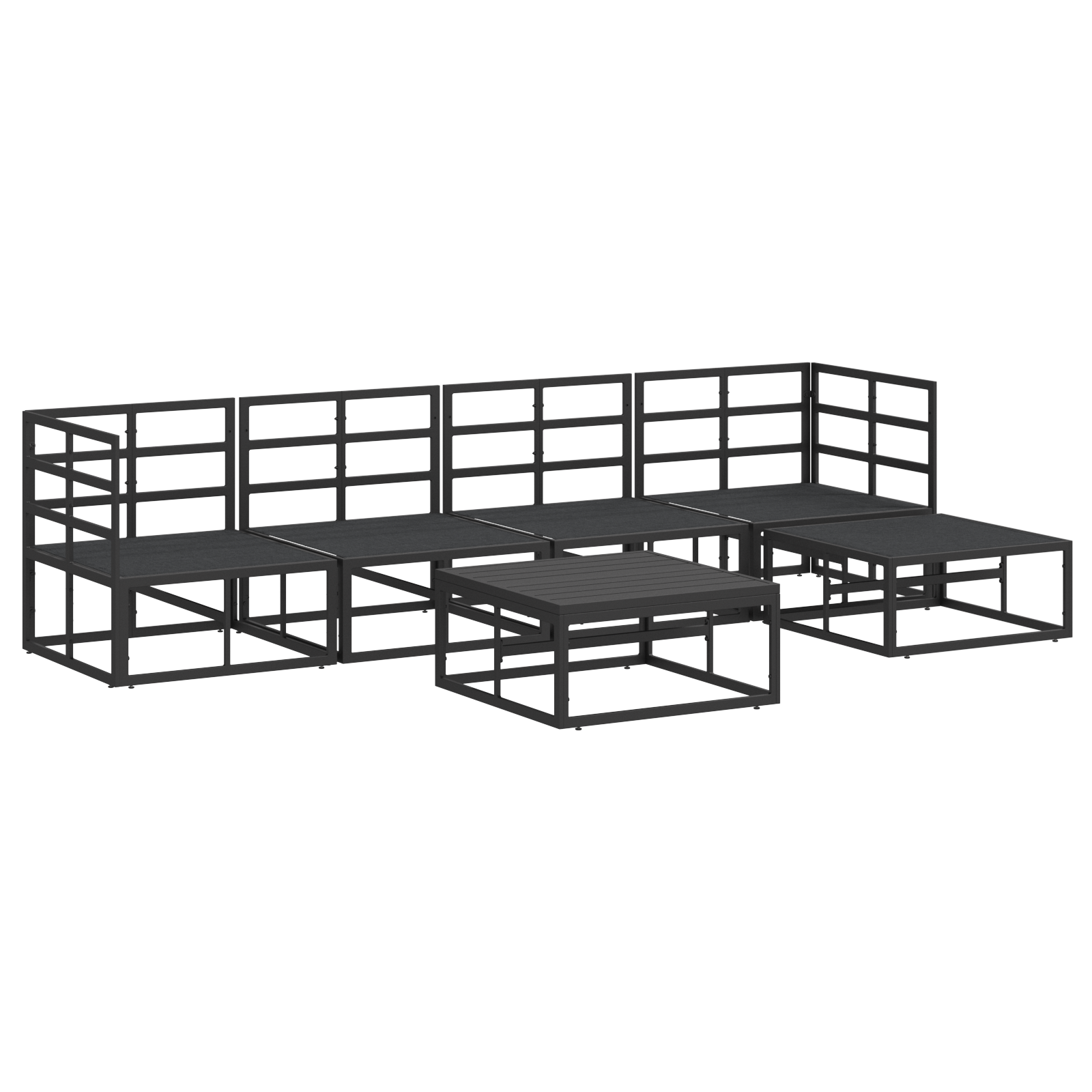 Hagesofa Set med pute med pute 6 pcs Svart 70 x 70 x 32 cm Aluminium
