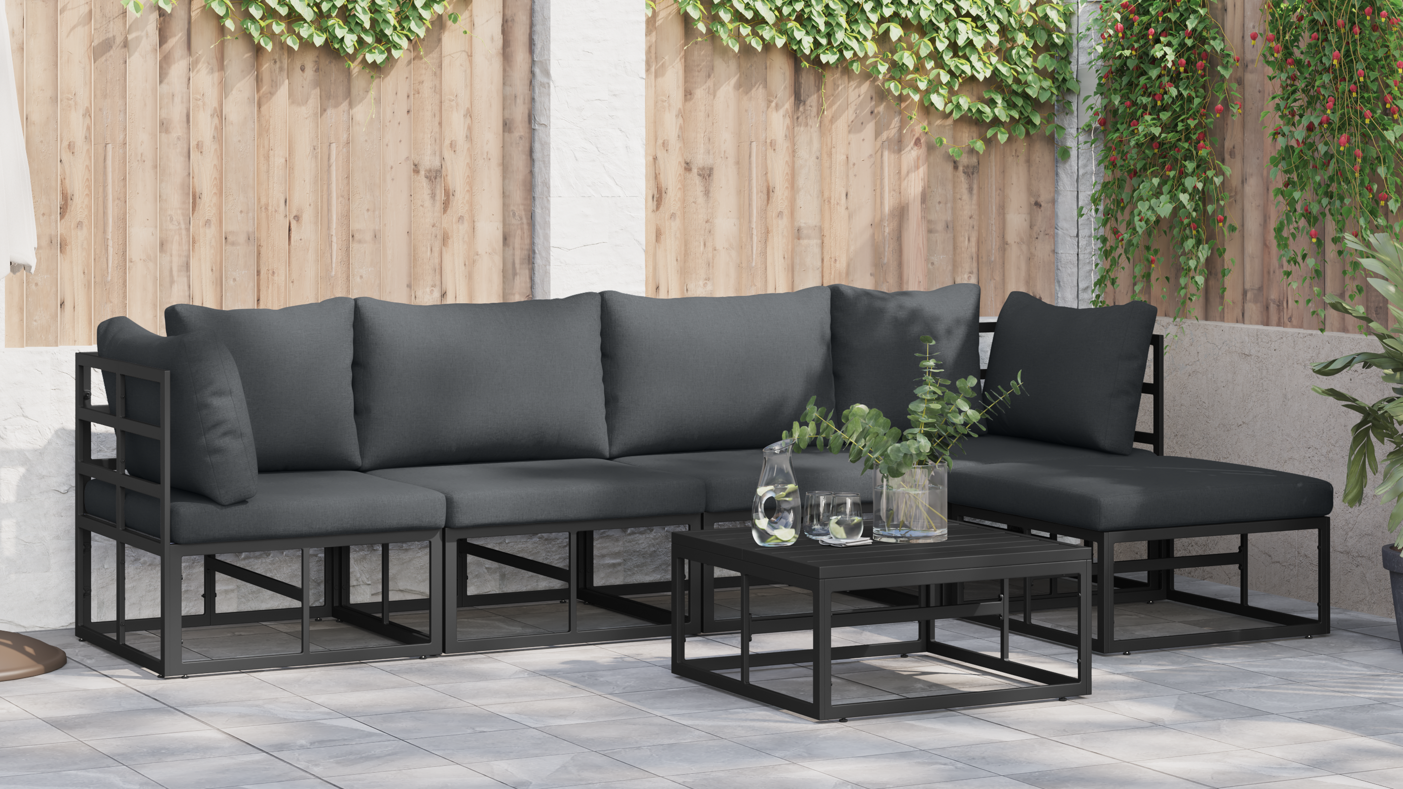 Hagesofa Set med pute med pute 6 pcs Svart 70 x 70 x 32 cm Aluminium