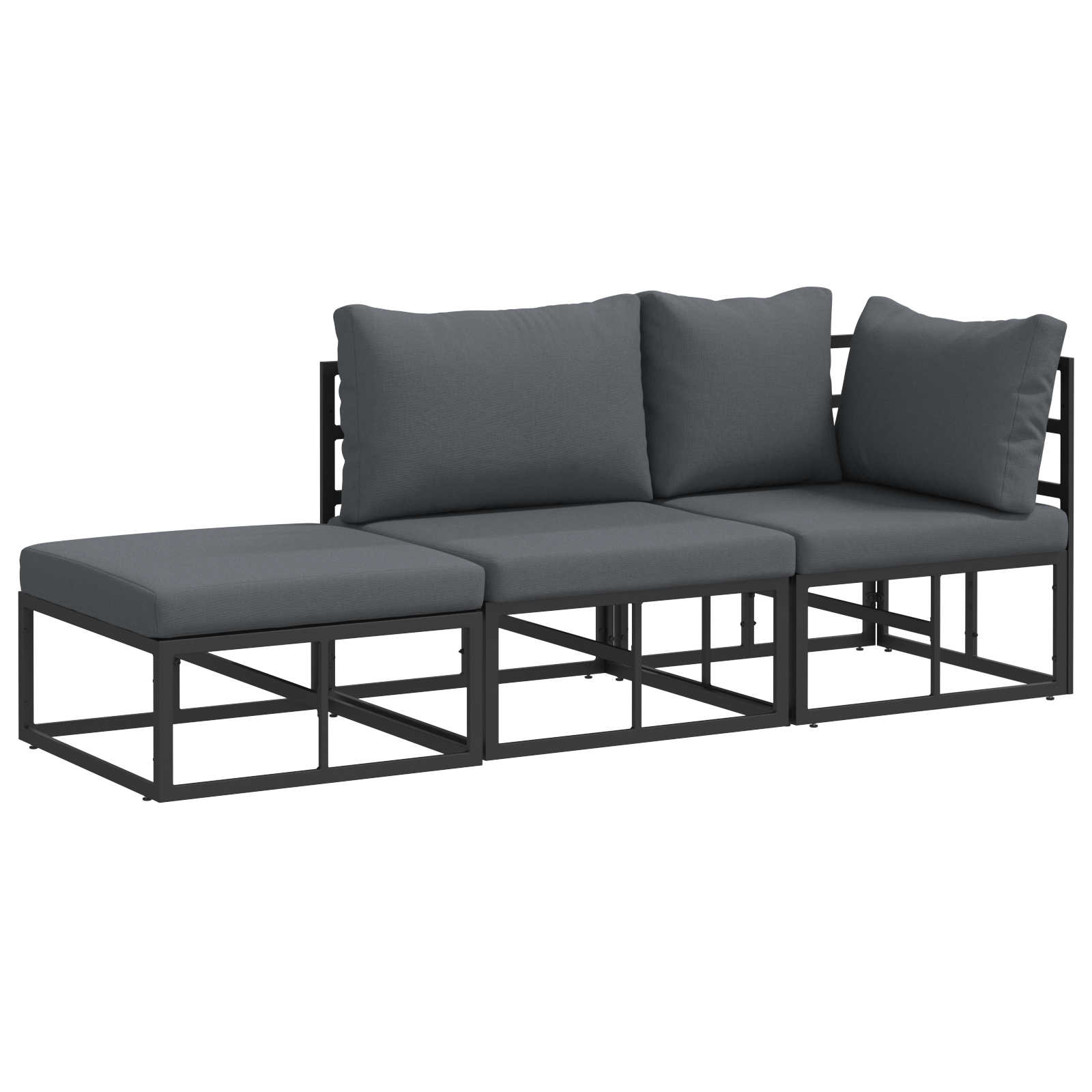 Hagesofa Set 3 pcs Svart 211.5 x 71.5 x 71 cm Aluminium