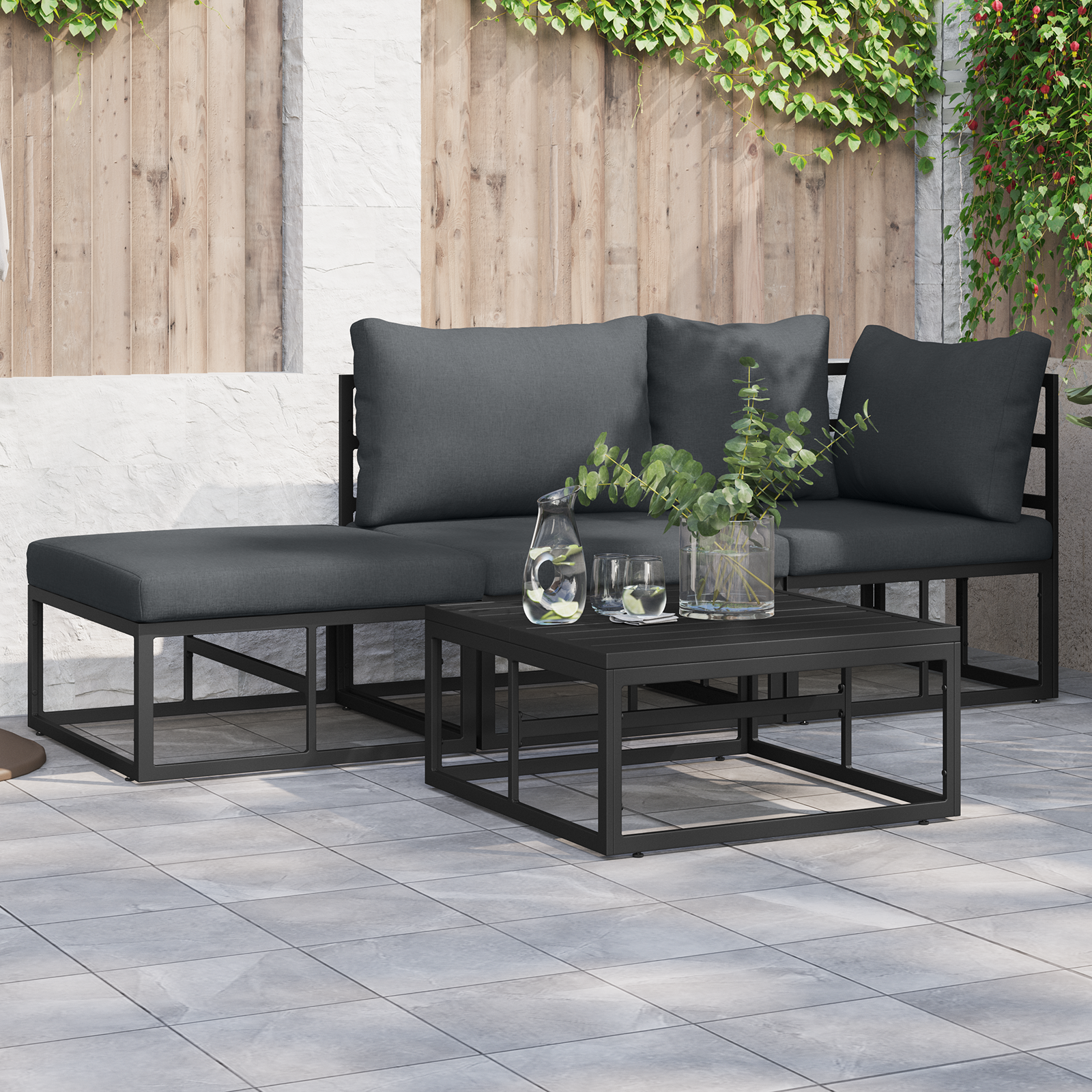 Hagesofa Set 3 pcs Svart 211.5 x 71.5 x 71 cm Aluminium