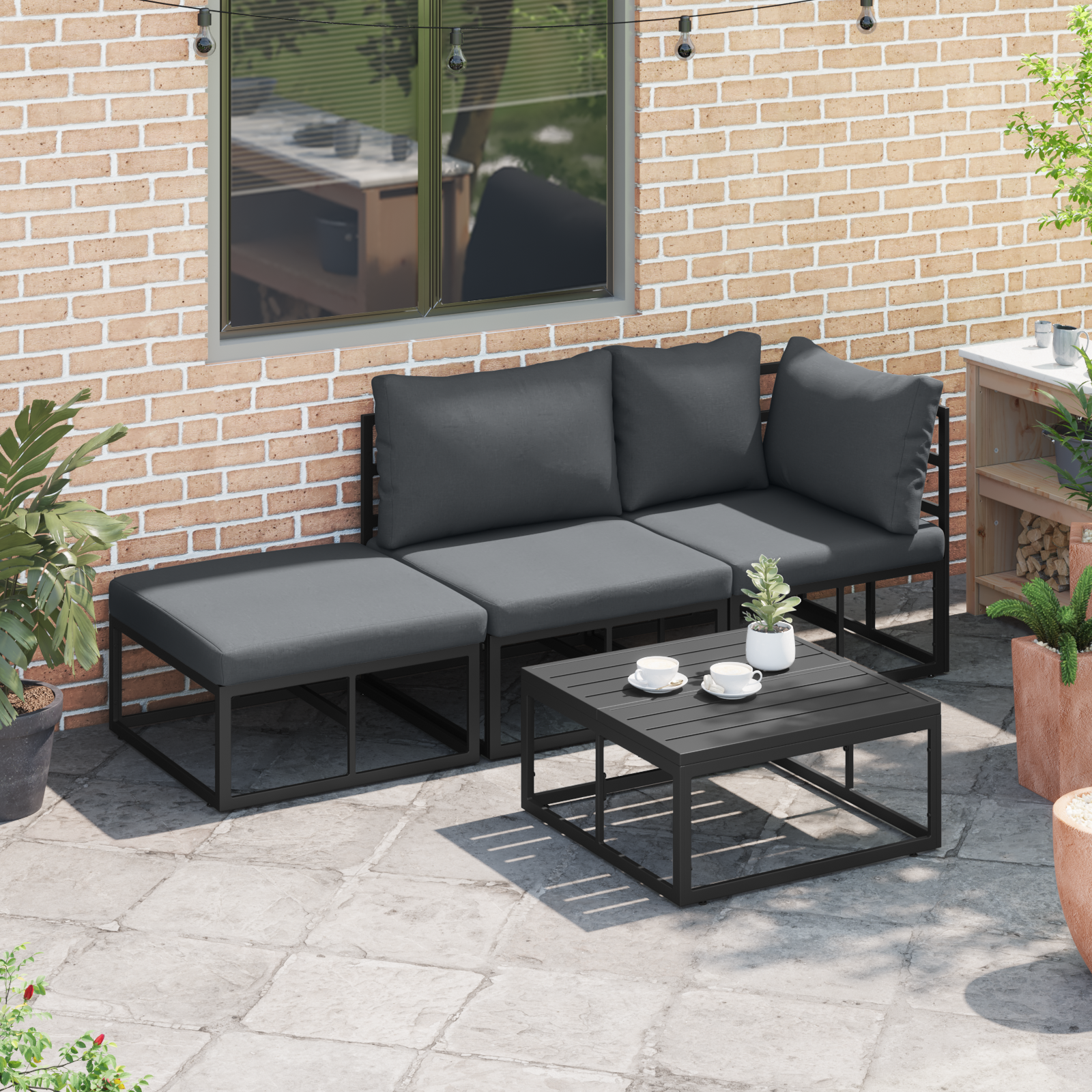 Hagesofa Set 3 pcs Svart 211.5 x 71.5 x 71 cm Aluminium