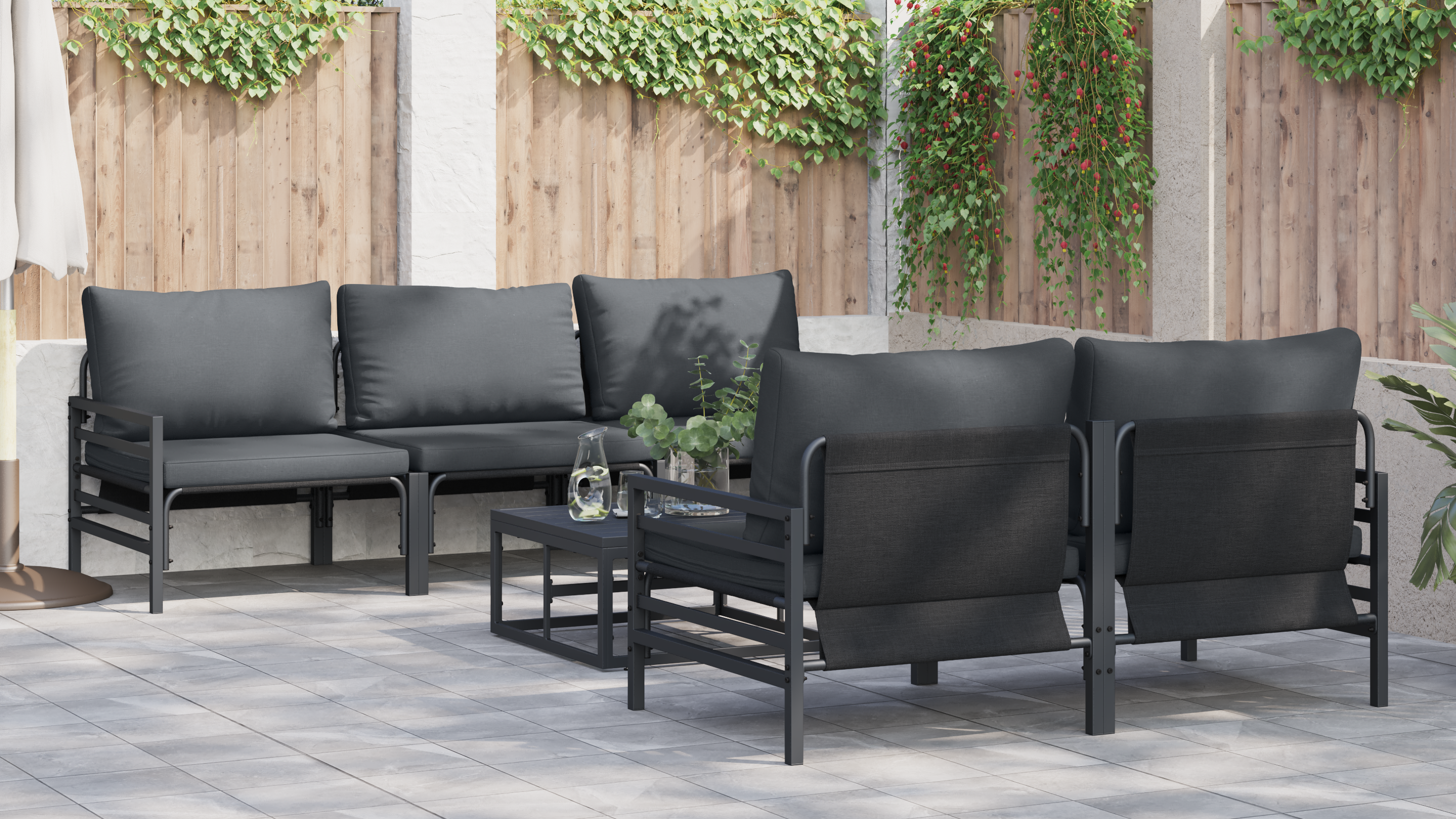 Hagesofa Set 6 pcs Antrasitt 70 x 70.5 x 31.5 cm Stål & stoff