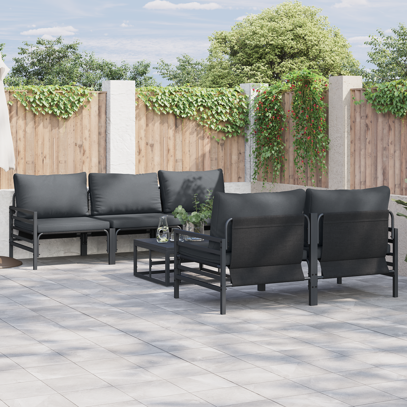 Hagesofa Set 6 pcs Antrasitt 70 x 70.5 x 31.5 cm Stål & stoff