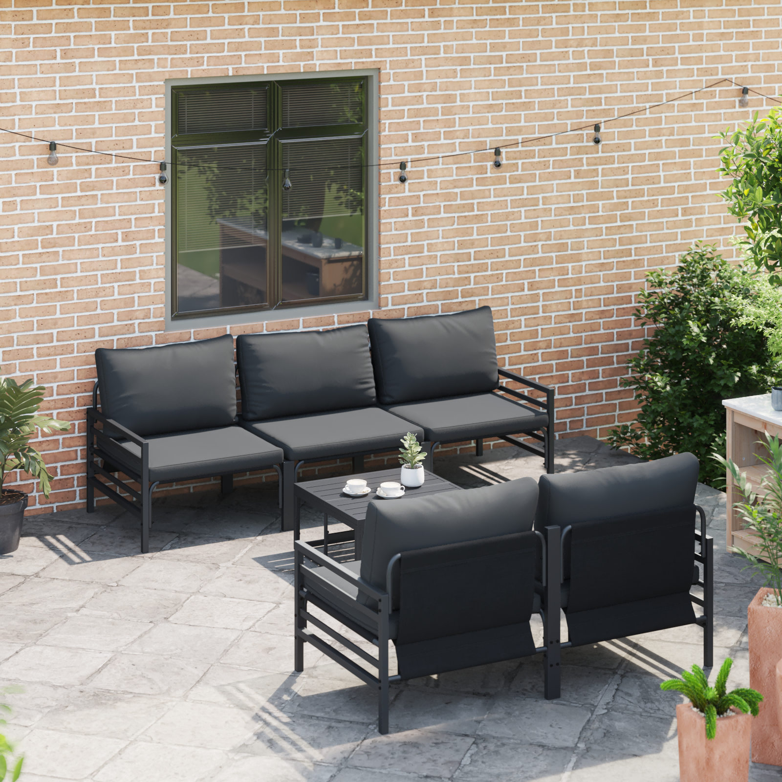 Hagesofa Set 6 pcs Antrasitt 70 x 70.5 x 31.5 cm Stål & stoff