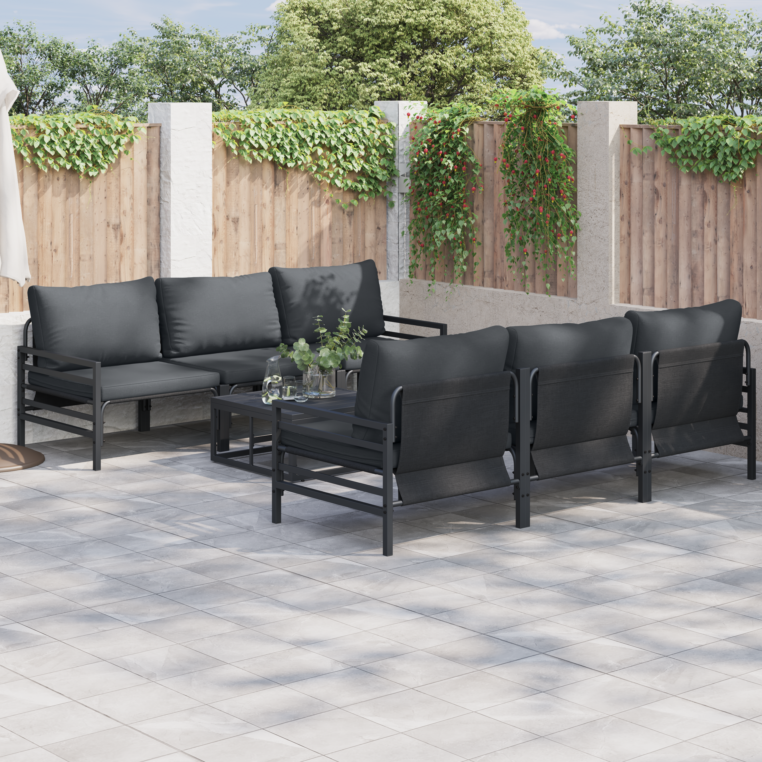 Hagesofa Set med pute med pute 7 pcs Antrasittgrå 70 x 70,5 x 31,5 cm