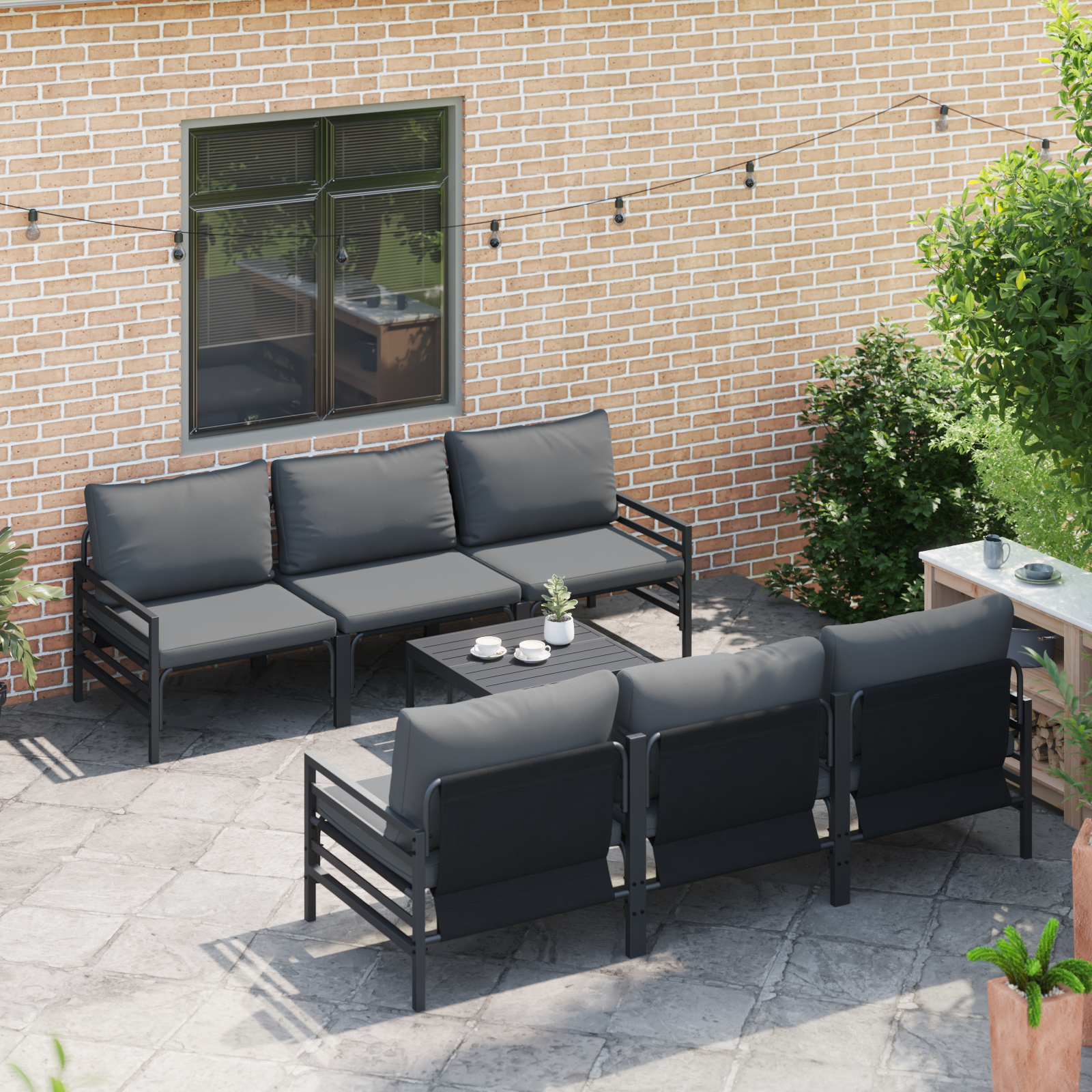 Hagesofa Set med pute med pute 7 pcs Antrasittgrå 70 x 70,5 x 31,5 cm