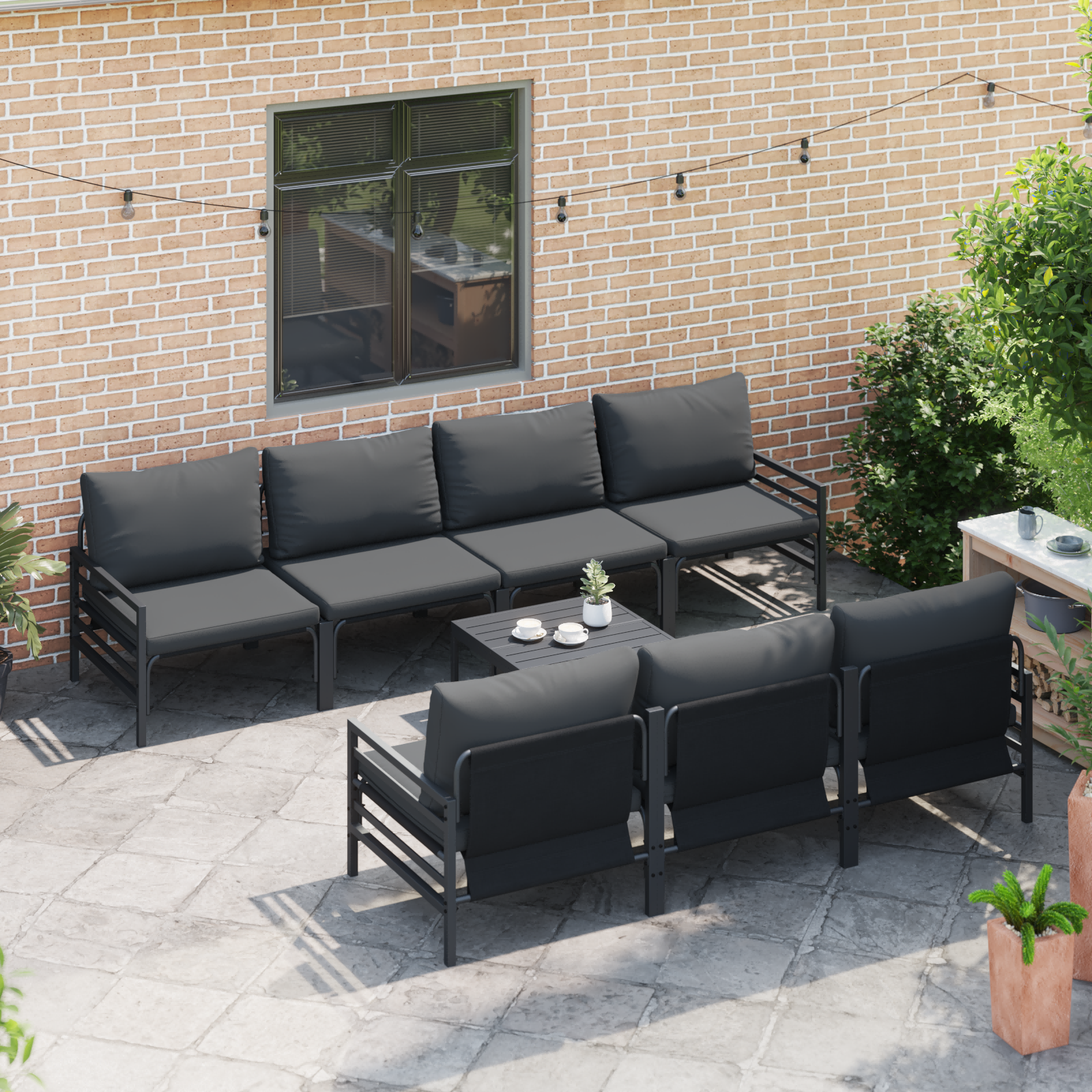 Hagesofa Set med pute med pute 8 pcs Antrasittgrå 70 x 70.5 x 31.5 cm