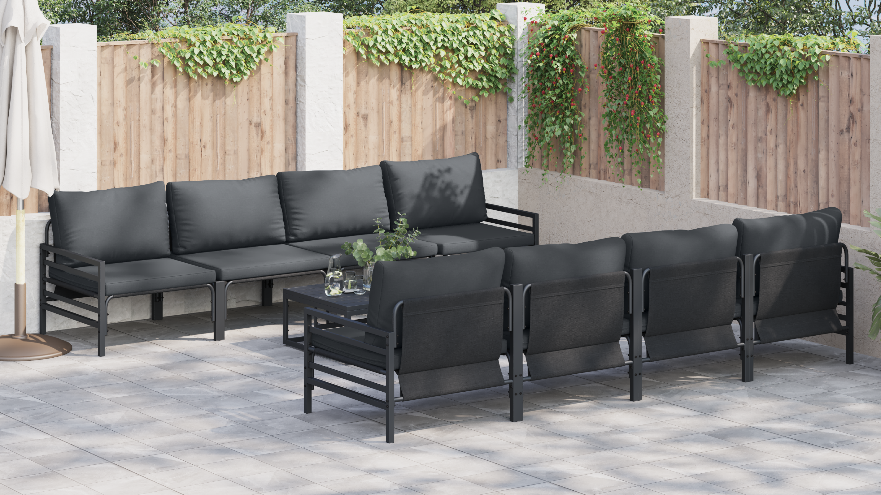 Hagesofa Set 9 pcs Antrasitt 70 x 70.5 x 31.5 cm Stål & stoff