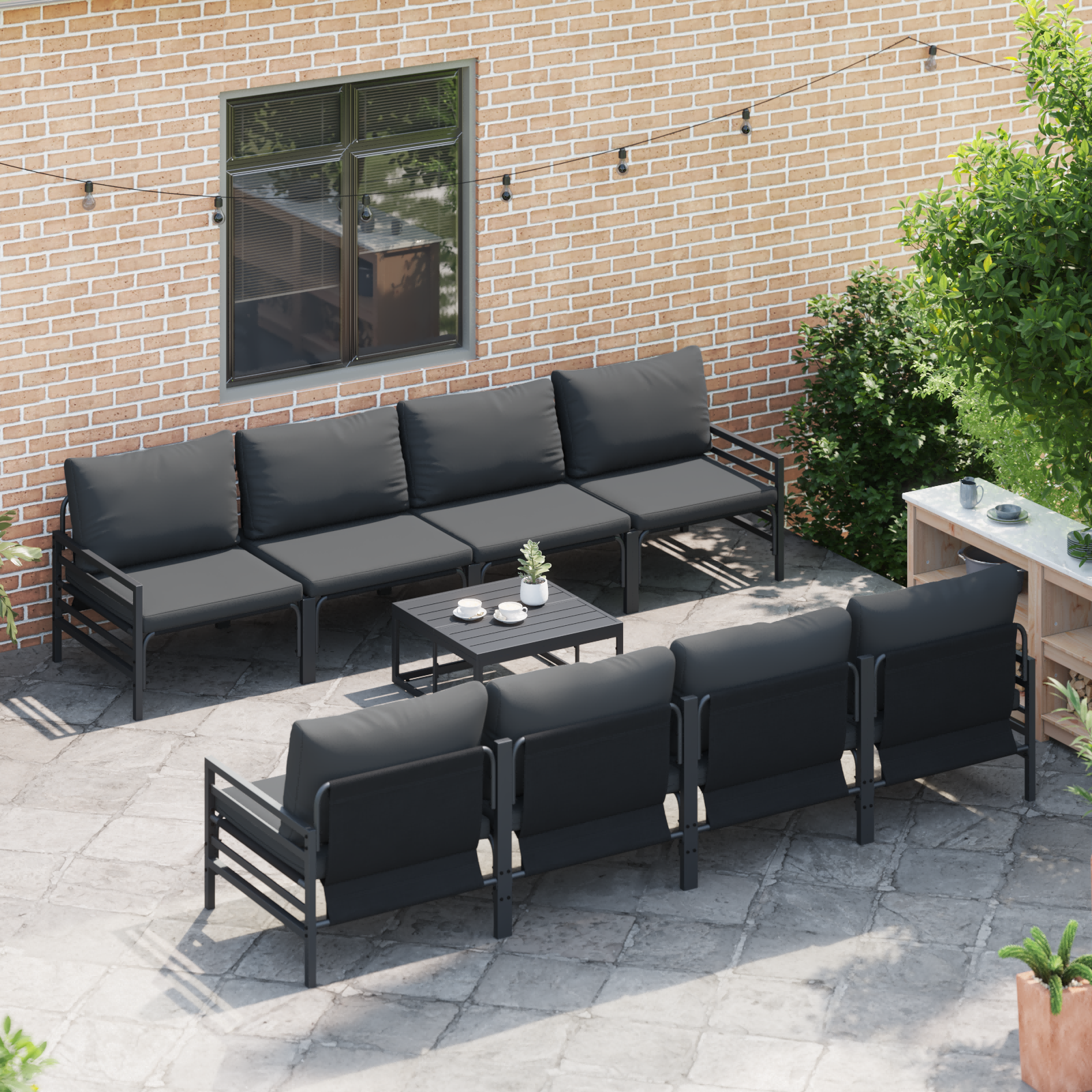 Hagesofa Set 9 pcs Antrasitt 70 x 70.5 x 31.5 cm Stål & stoff