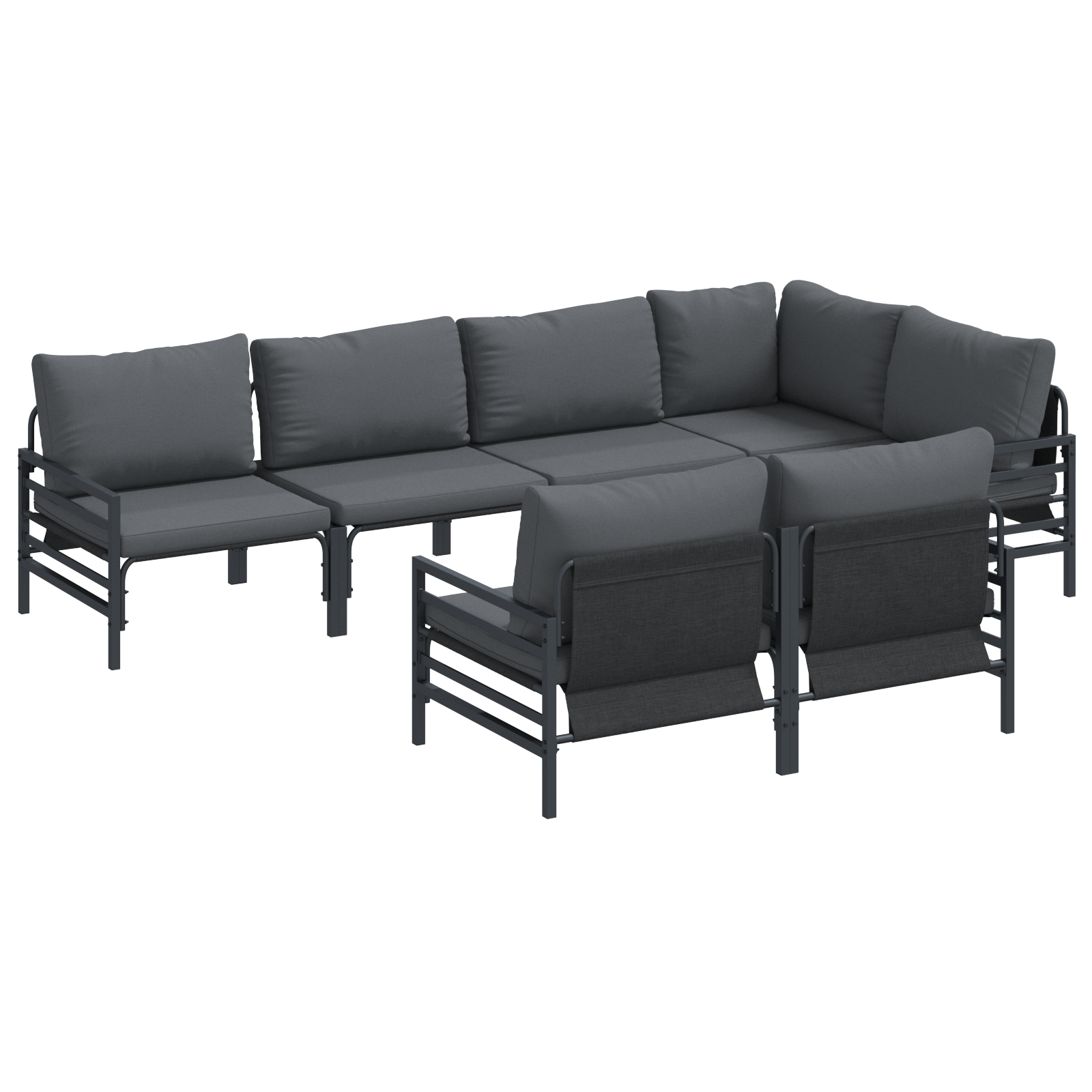 Hagesofa Set 7 pcs Antrasitt 320 x 160 x 71 cm Stål & stoff