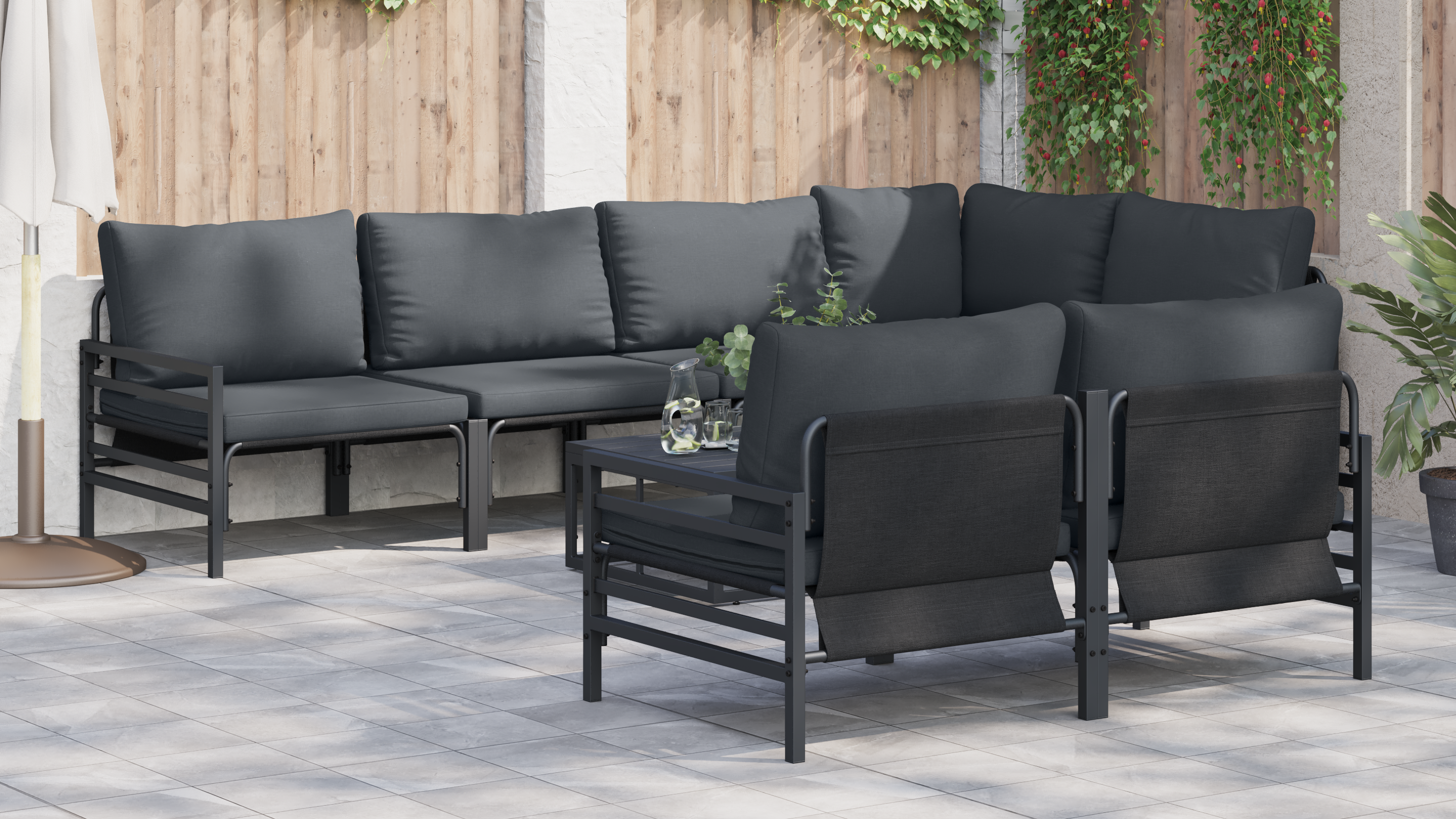 Hagesofa Set 7 pcs Antrasitt 320 x 160 x 71 cm Stål & stoff