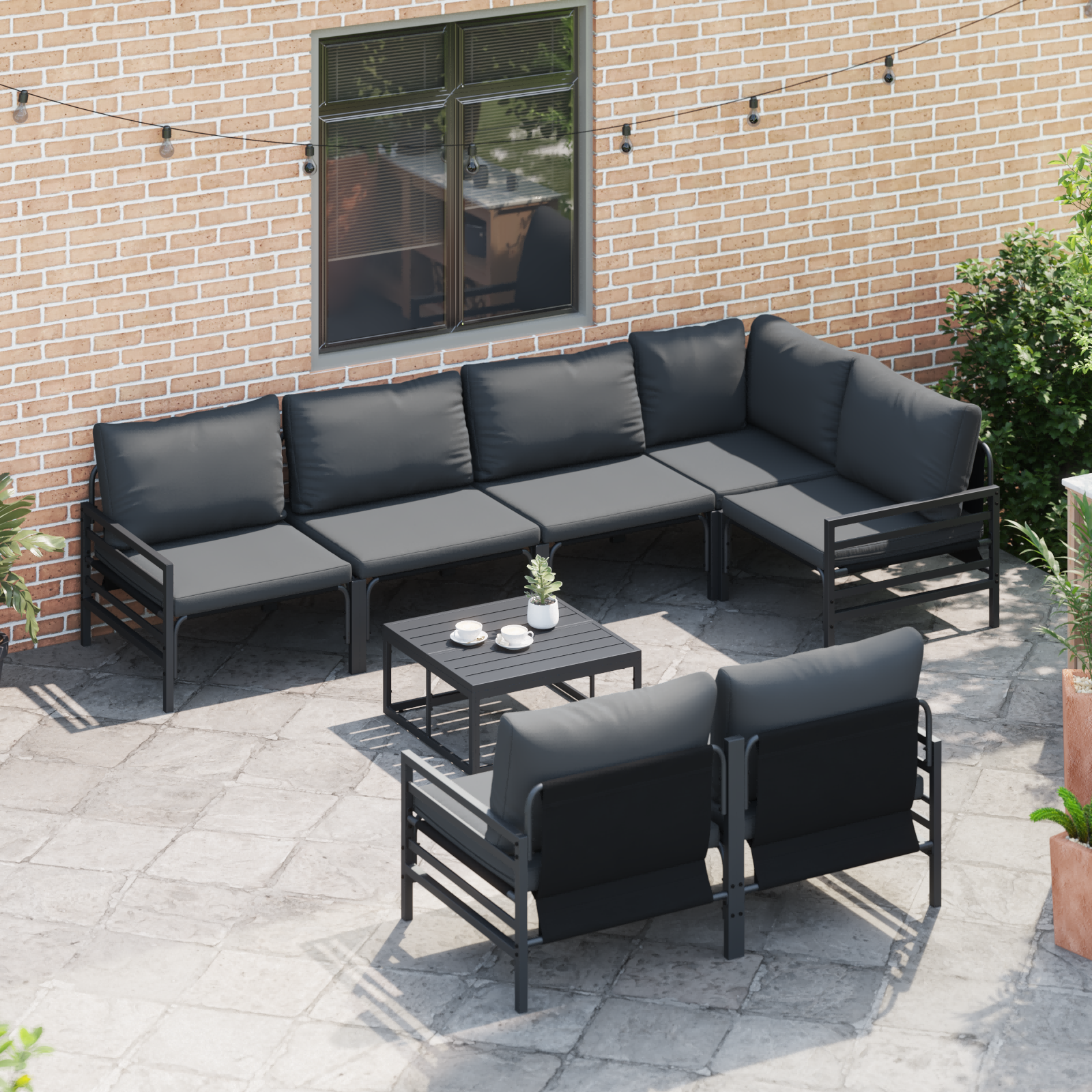 Hagesofa Set 7 pcs Antrasitt 320 x 160 x 71 cm Stål & stoff