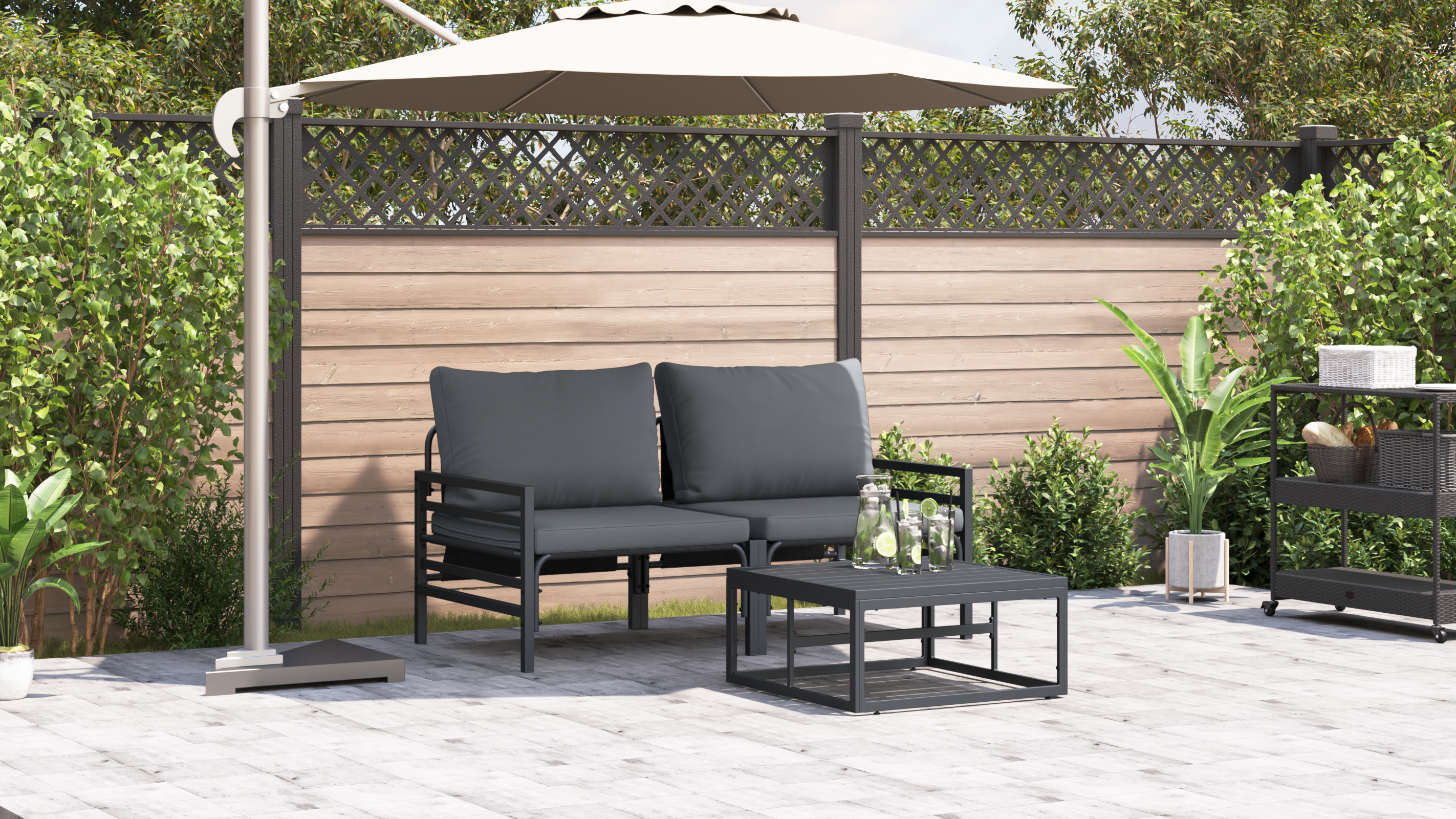Hagesofa Set 3 pcs Antrasitt Stål