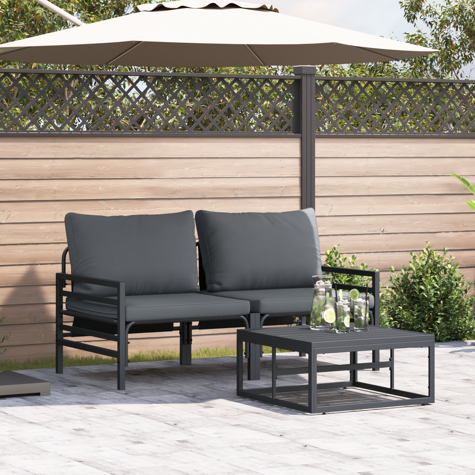 Hagesofa Set 3 pcs Antrasitt Stål