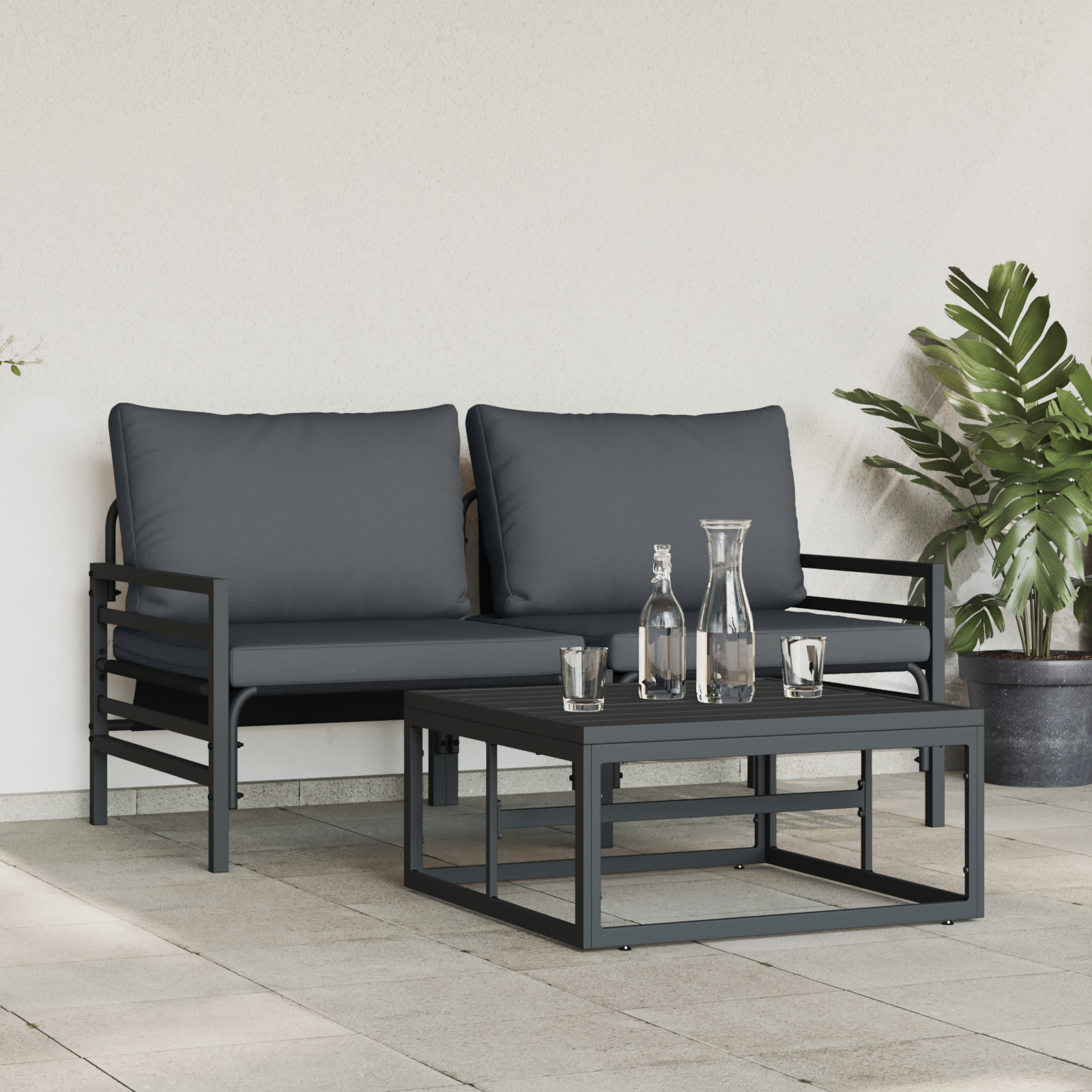 Hagesofa Set 3 pcs Antrasitt Stål