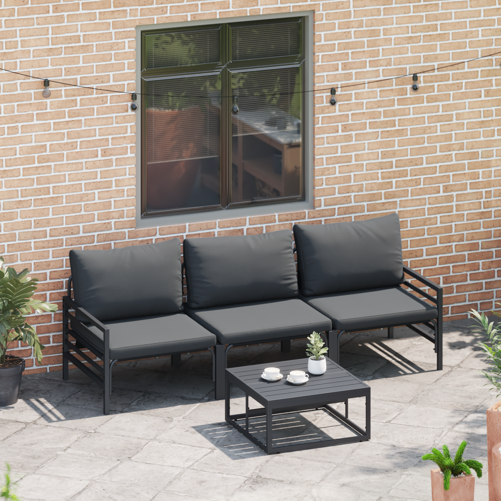 Hagesofa Set 3 pcs Antrasitt Stål
